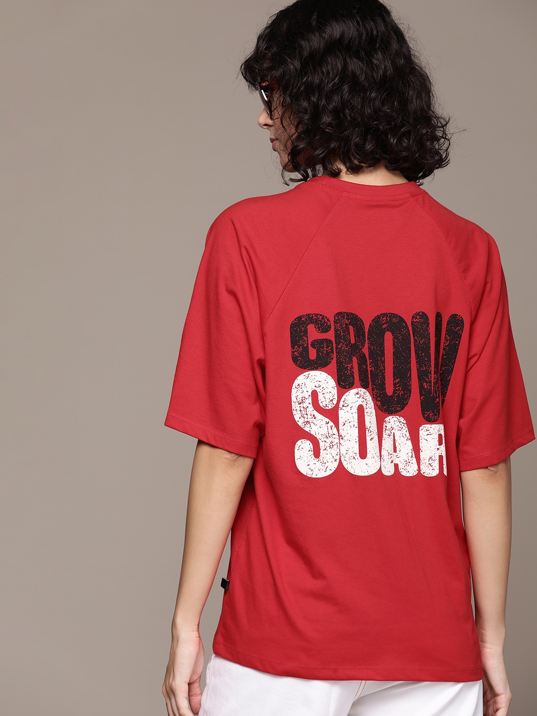 

The Roadster Lifestyle Co Women Typography Printed Oversized T-shirt, Red