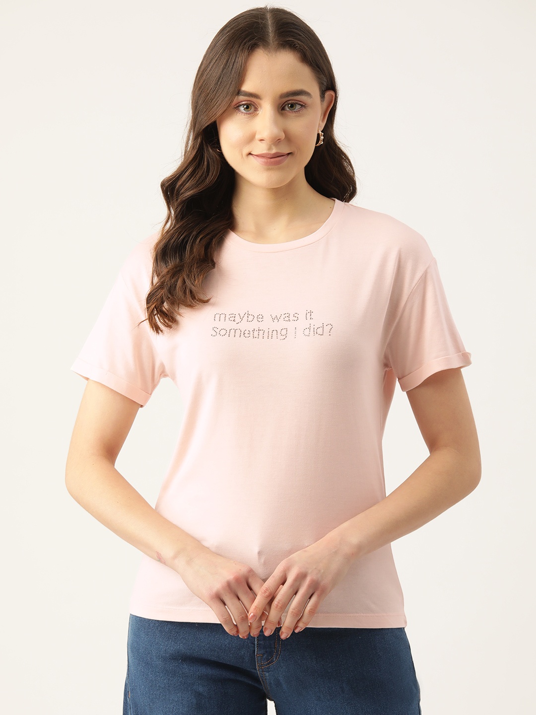 

Madame Embellished Typography Pure Cotton T-shirt, Peach