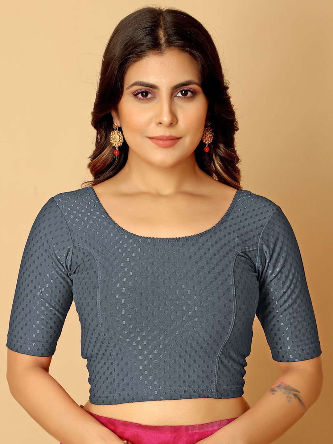 

Jaanvi Woven Design Saree Cotton Blouse, Grey