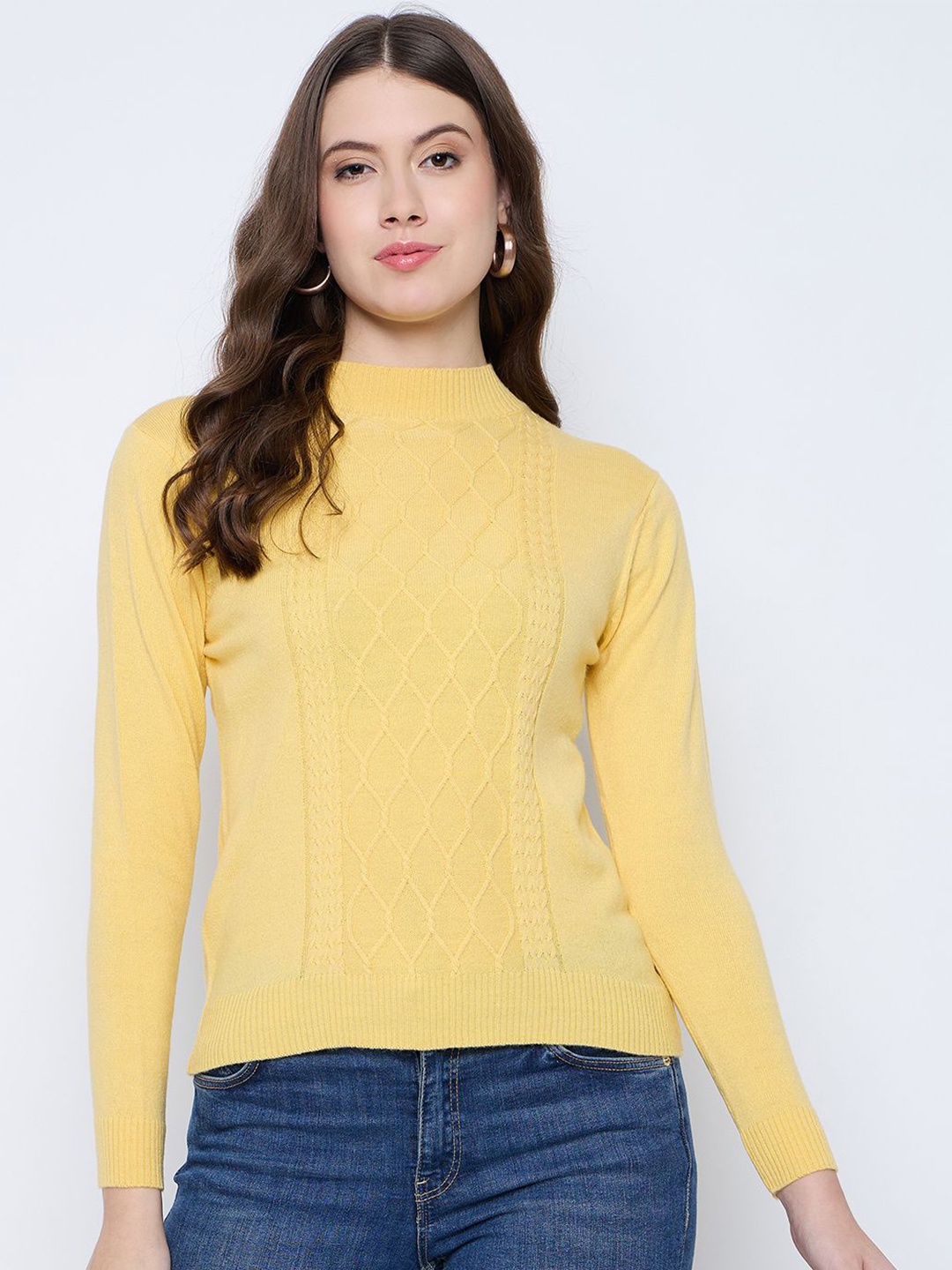 

Knitstudio Women Cable Knit Woollen Pullover, Yellow