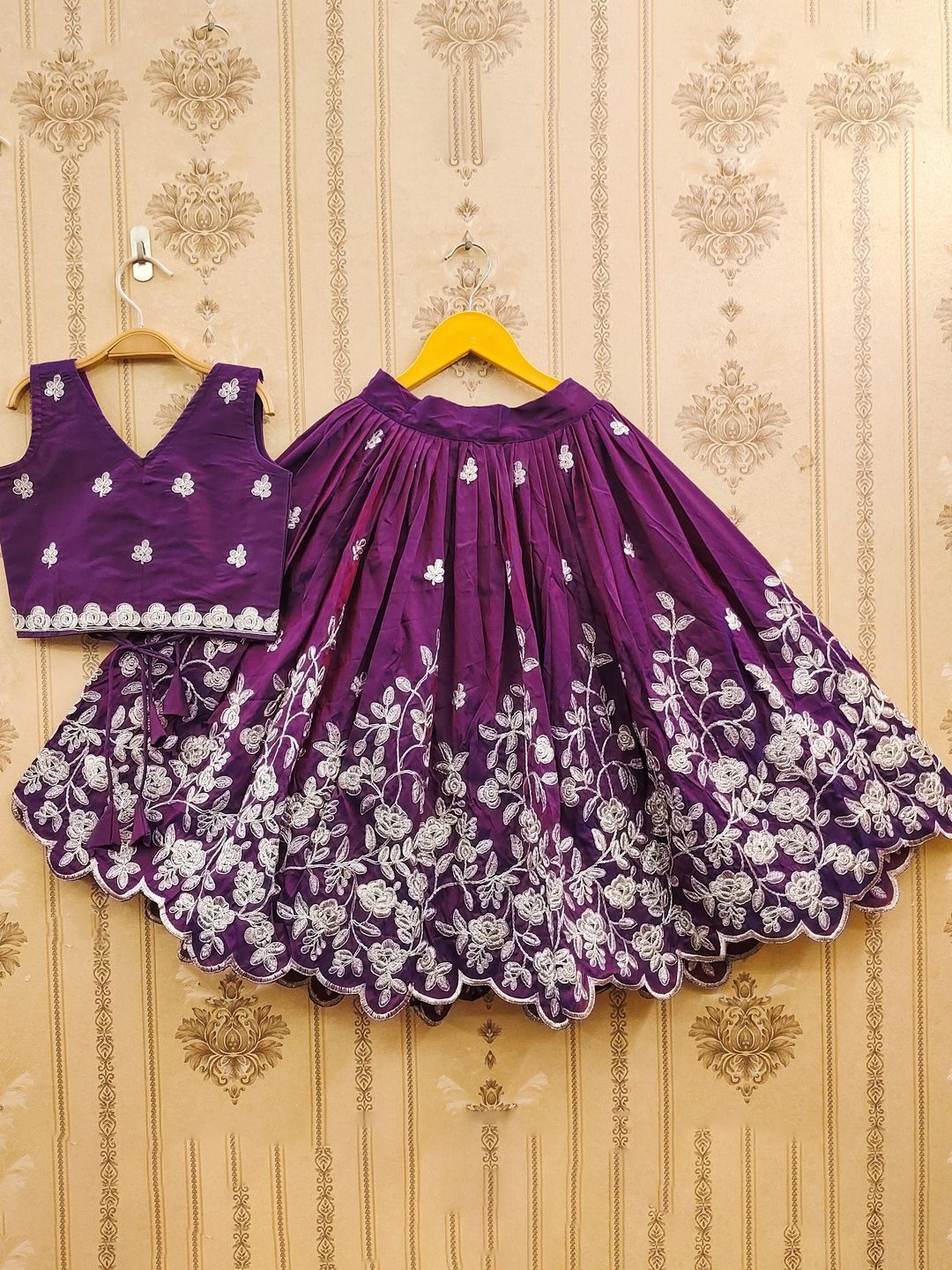 

JOVK DESIGN Girls Embroidered Ready to Wear Lehenga & Choli, Purple