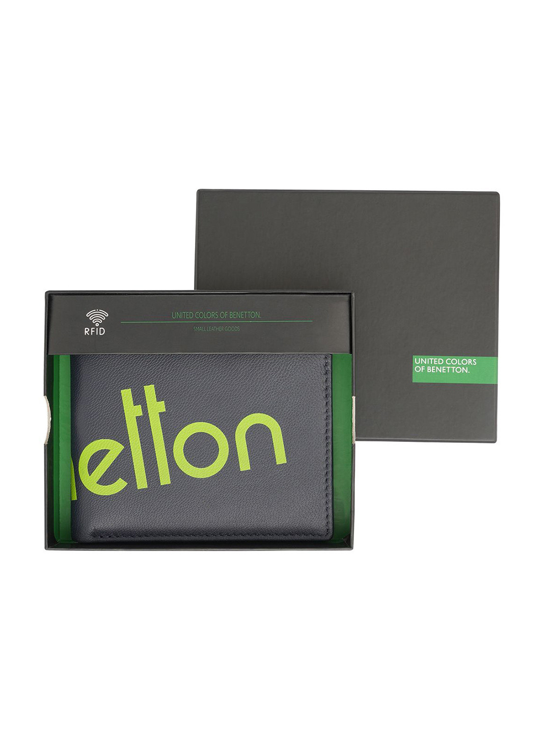 

United Colors of Benetton Men Floral Printed Leather Two Fold Wallet, Navy blue