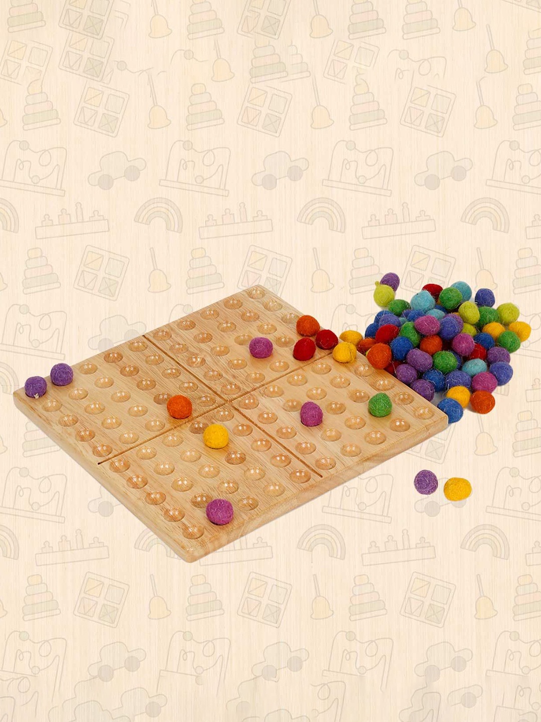 

LITTLE GINNIE Hundred Board with Wool Balls, Brown