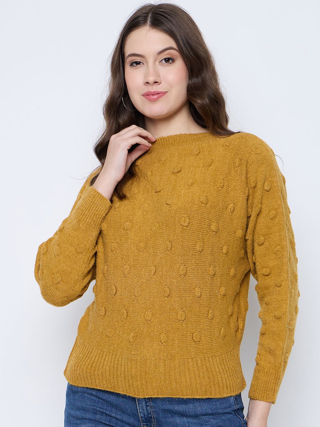

Knitstudio Women Cable Knit Woollen Pullover, Mustard