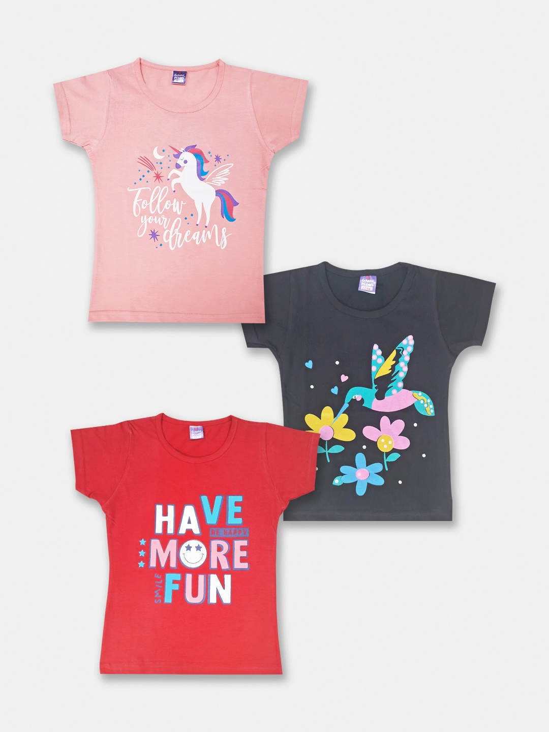

Here&Now X Game Begins Girls Pack Of 3 Printed Pure Cotton T-Shirts, Peach
