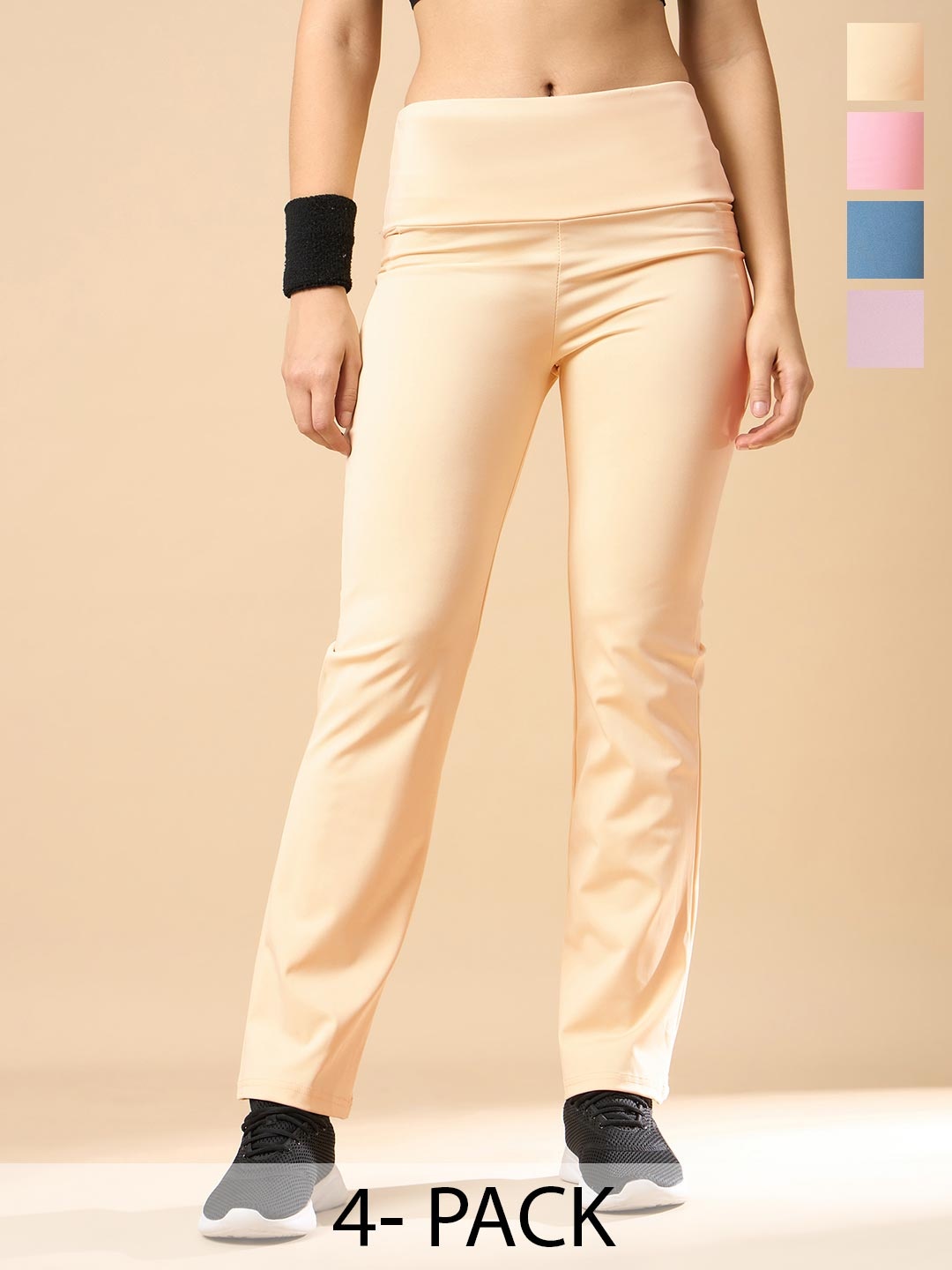 

COLOR CAPITAL Pack Of 4 High Rise Ankle-Length Gym Tights, Cream