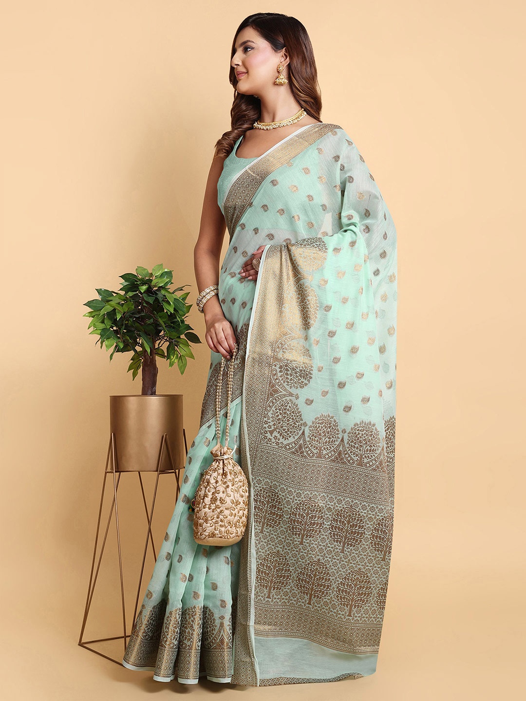 

Sarisp Ethnic Motifs Zari Pure Silk Zari Banarasi Saree, Blue