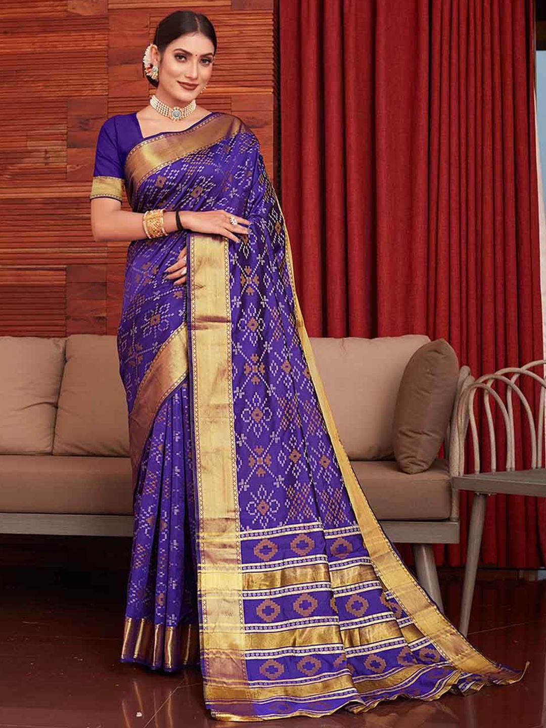 

JUST FASHION Bandhani Zari Saree, Purple
