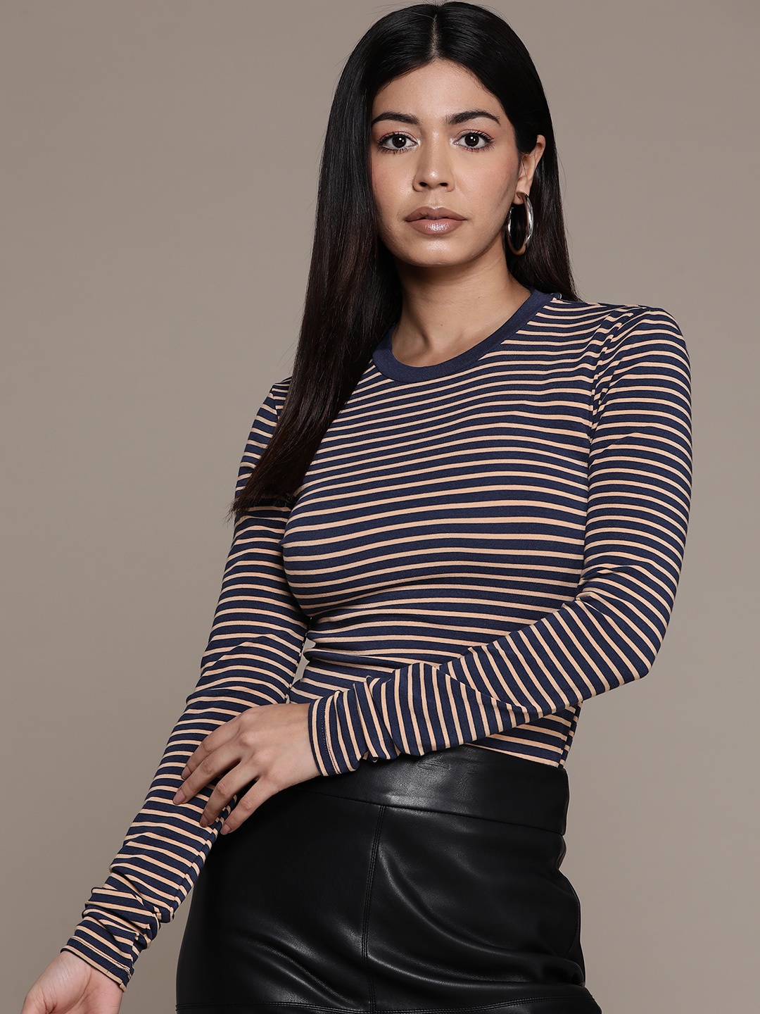 

MANGO Women Striped T-shirt, Navy blue