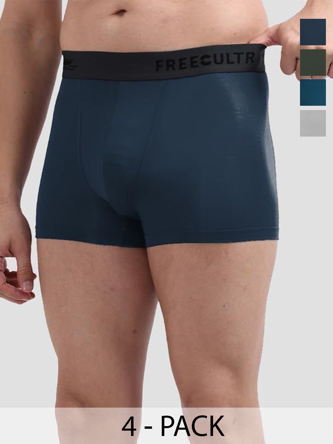

FREECULTR Pack Of 4 Anti Bacterial Micromodal Trunks, Blue