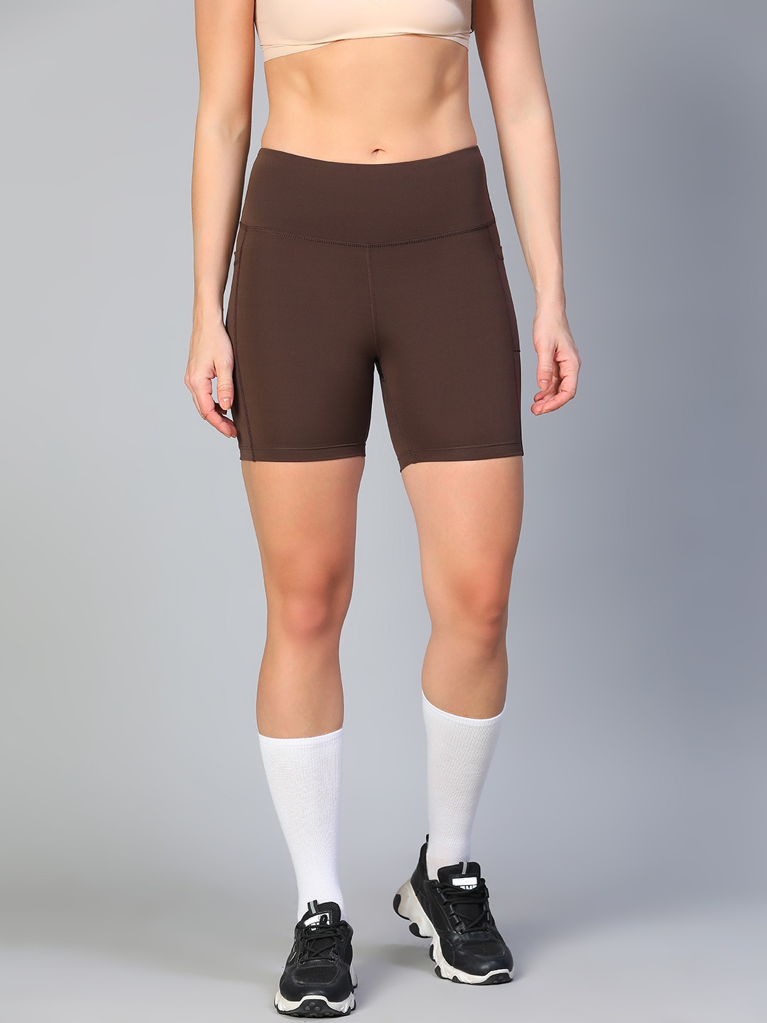 

ATHLISIS Women Skinny Fit Training or Gym Sports Shorts with e-Dry Technology Technology, Brown