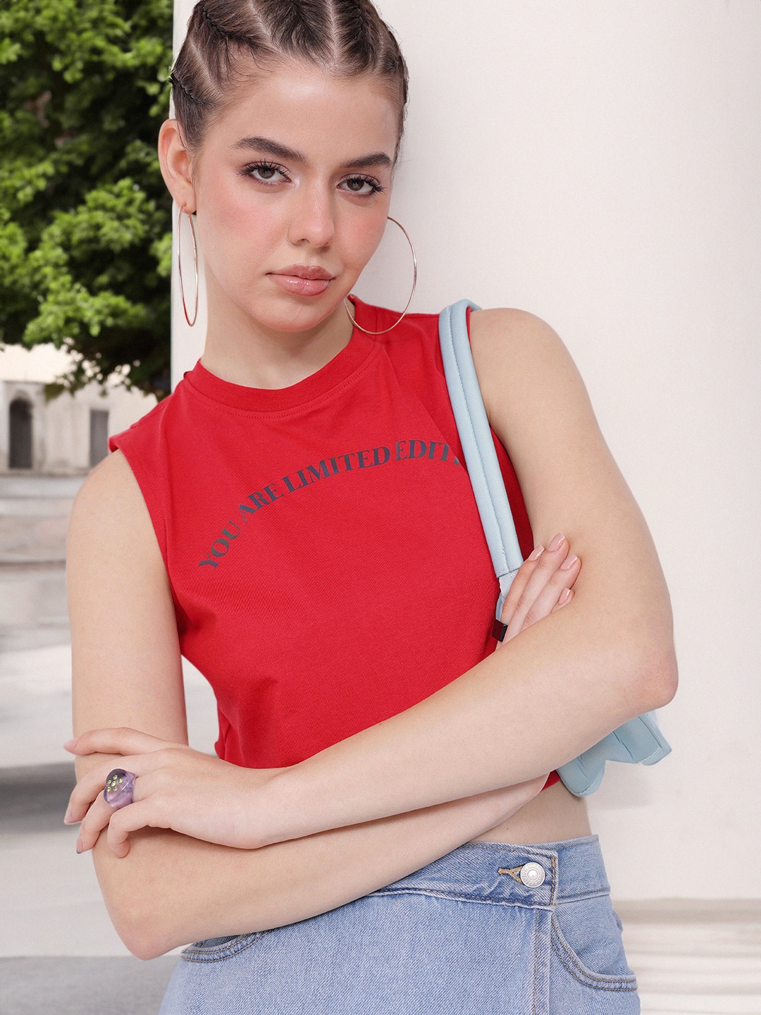 

DressBerry Retro Revolution Printed Crop T-shirt, Red