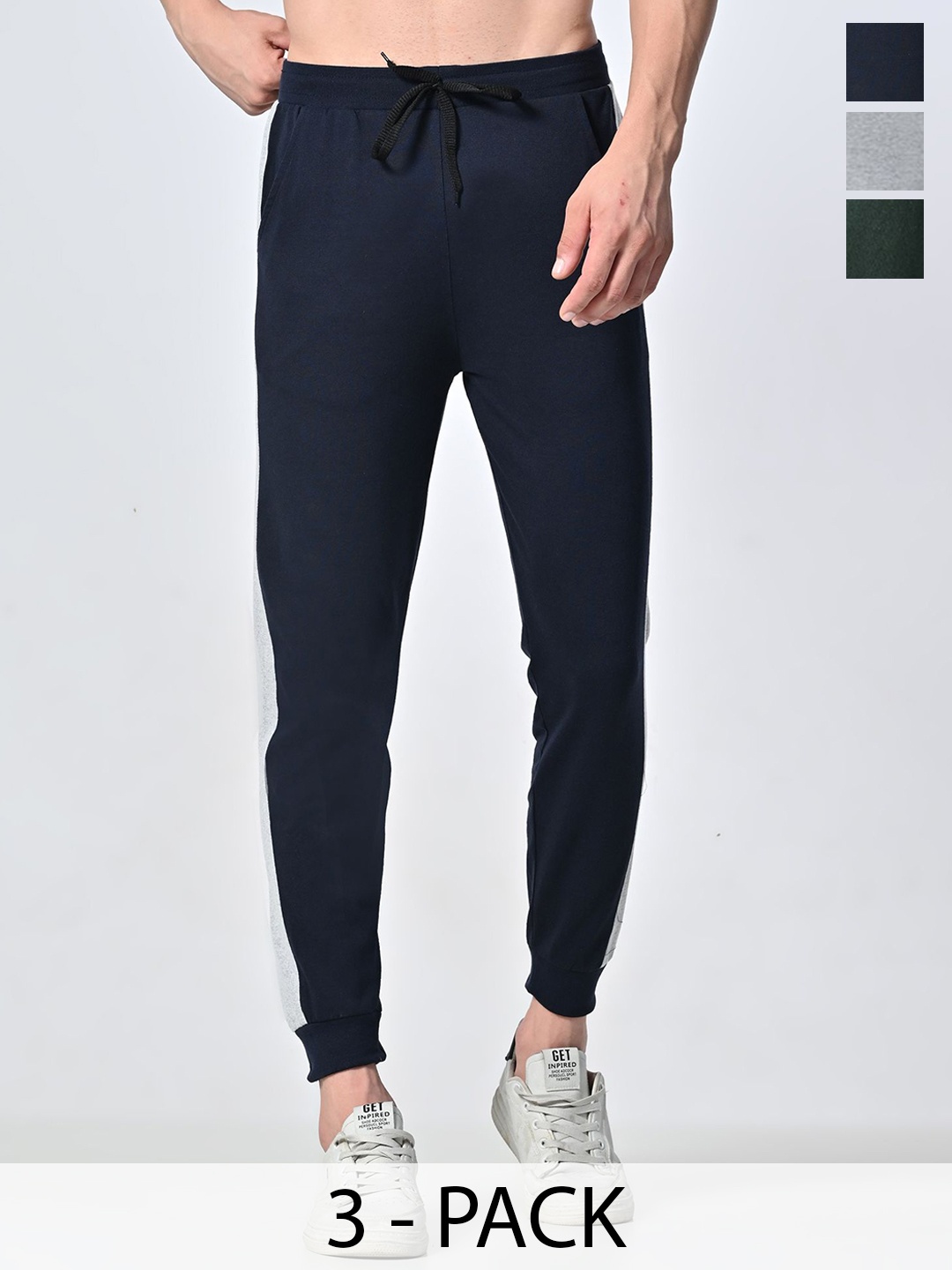 

BAESD Men Pack Of 3 Cotton Mid-Rise Joggers, Grey