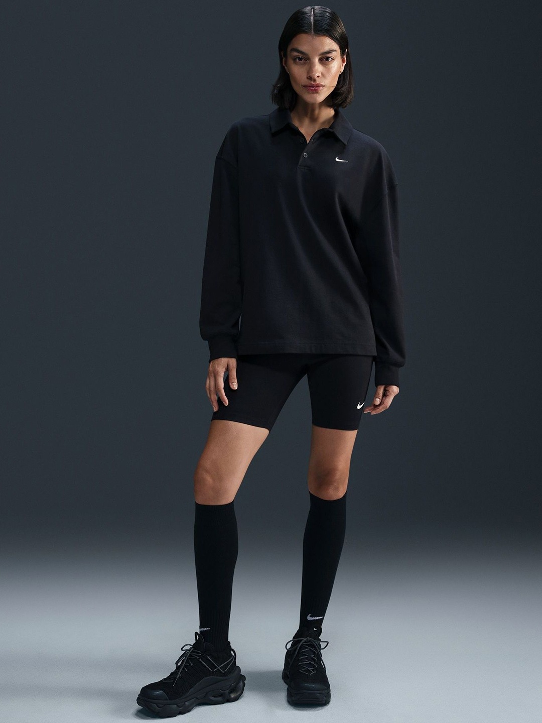

Nike Sportswear Essential Women's Oversized Long-Sleeve Polo, Black