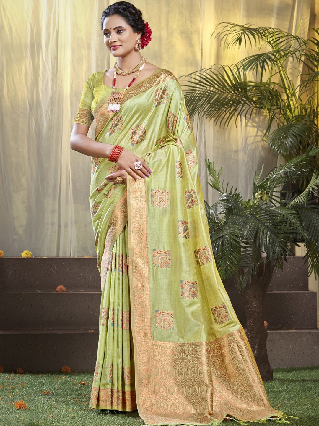 

Ishin Woven Design Zari Silk Blend Saree, Sea green
