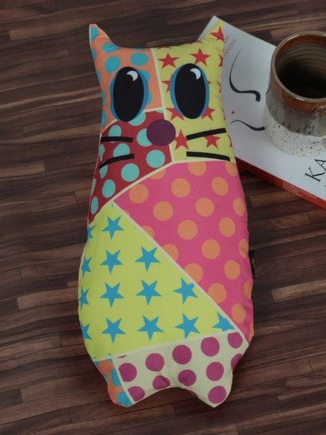 

Lushomes Kids Coral & Pink Printed Cat Shaped Pre Filled Cushion