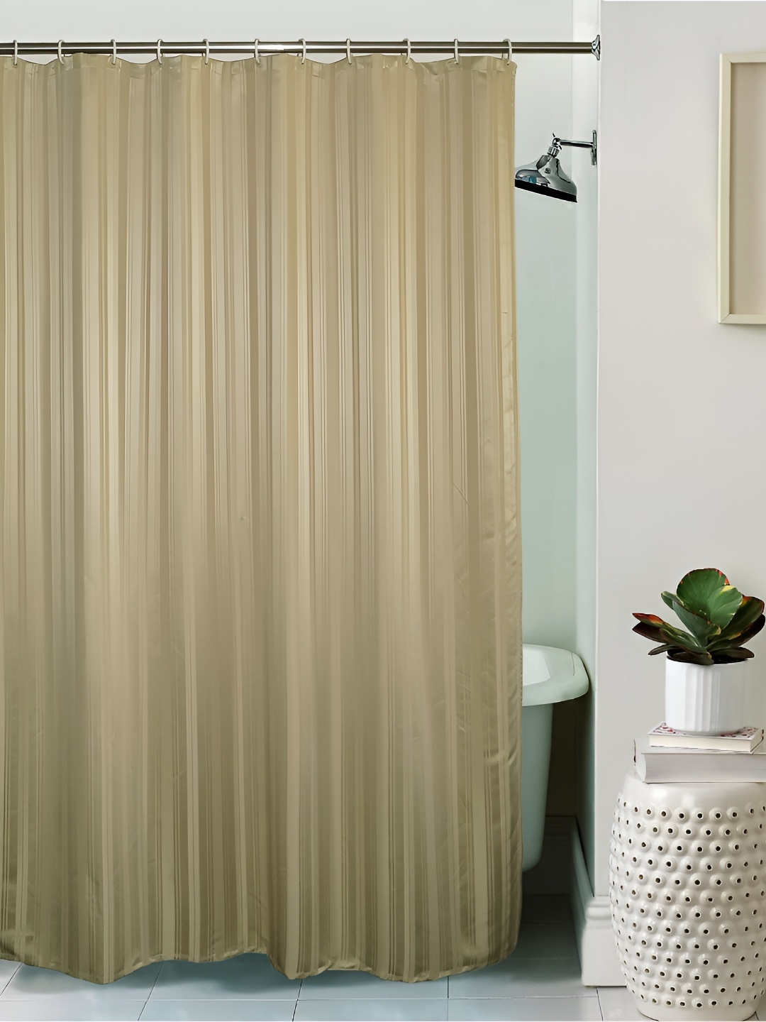 

Lushomes Beige Striped Shower Curtains