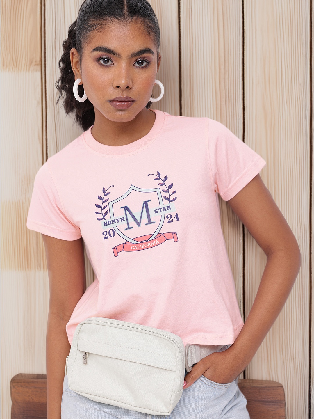 

DressBerry Classic Chic Typography Printed T-shirt, Pink
