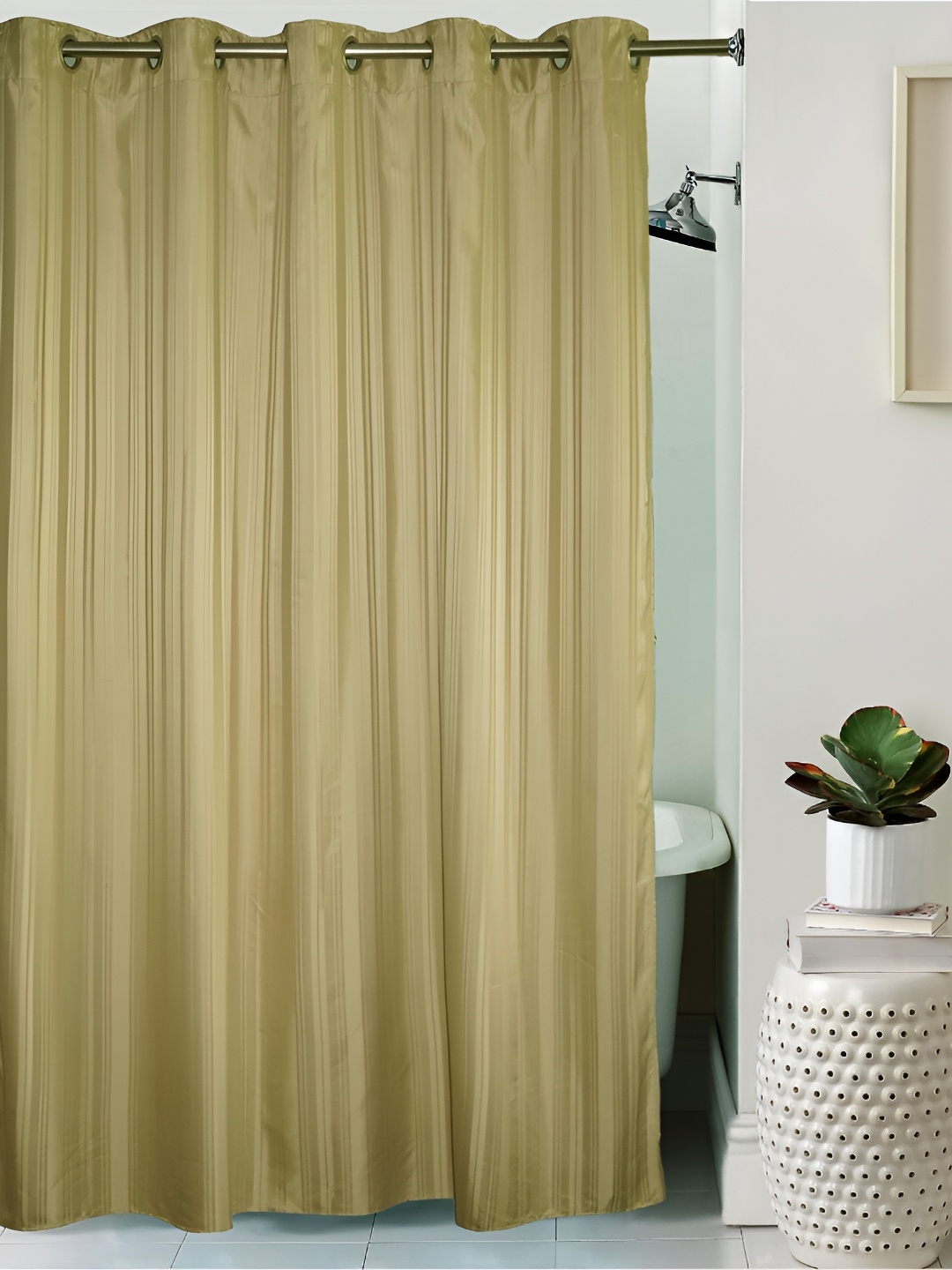 

Lushomes Green Striped Shower Curtains