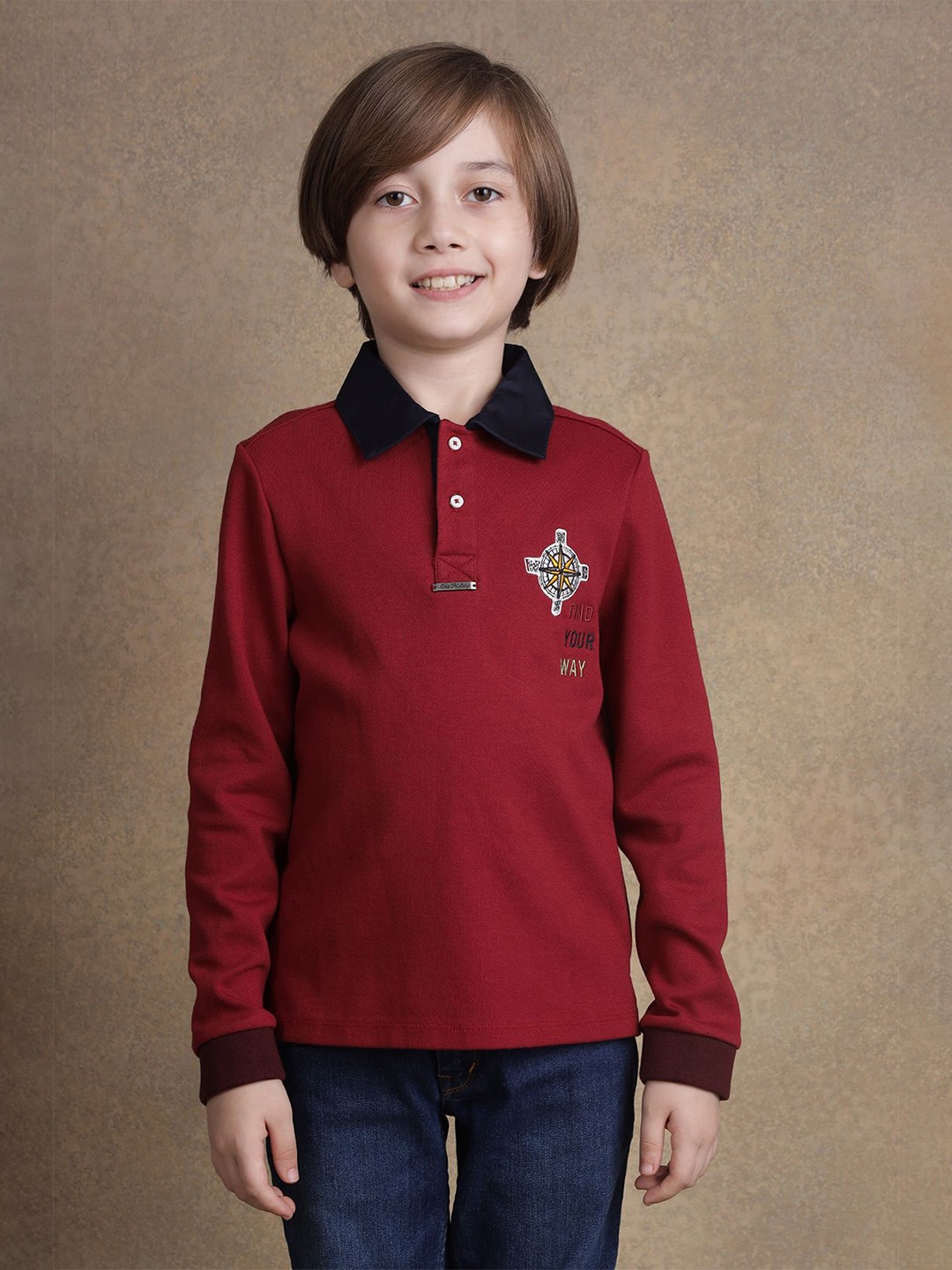 

One Friday Boys Solid Polo Collar Cotton T-shirt, Burgundy