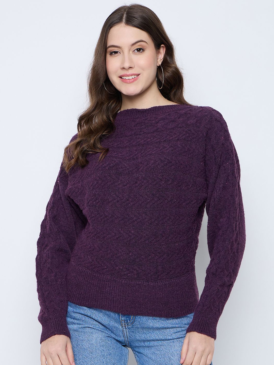 

Knitstudio Women Cable Knit Woollen Pullover, Mauve