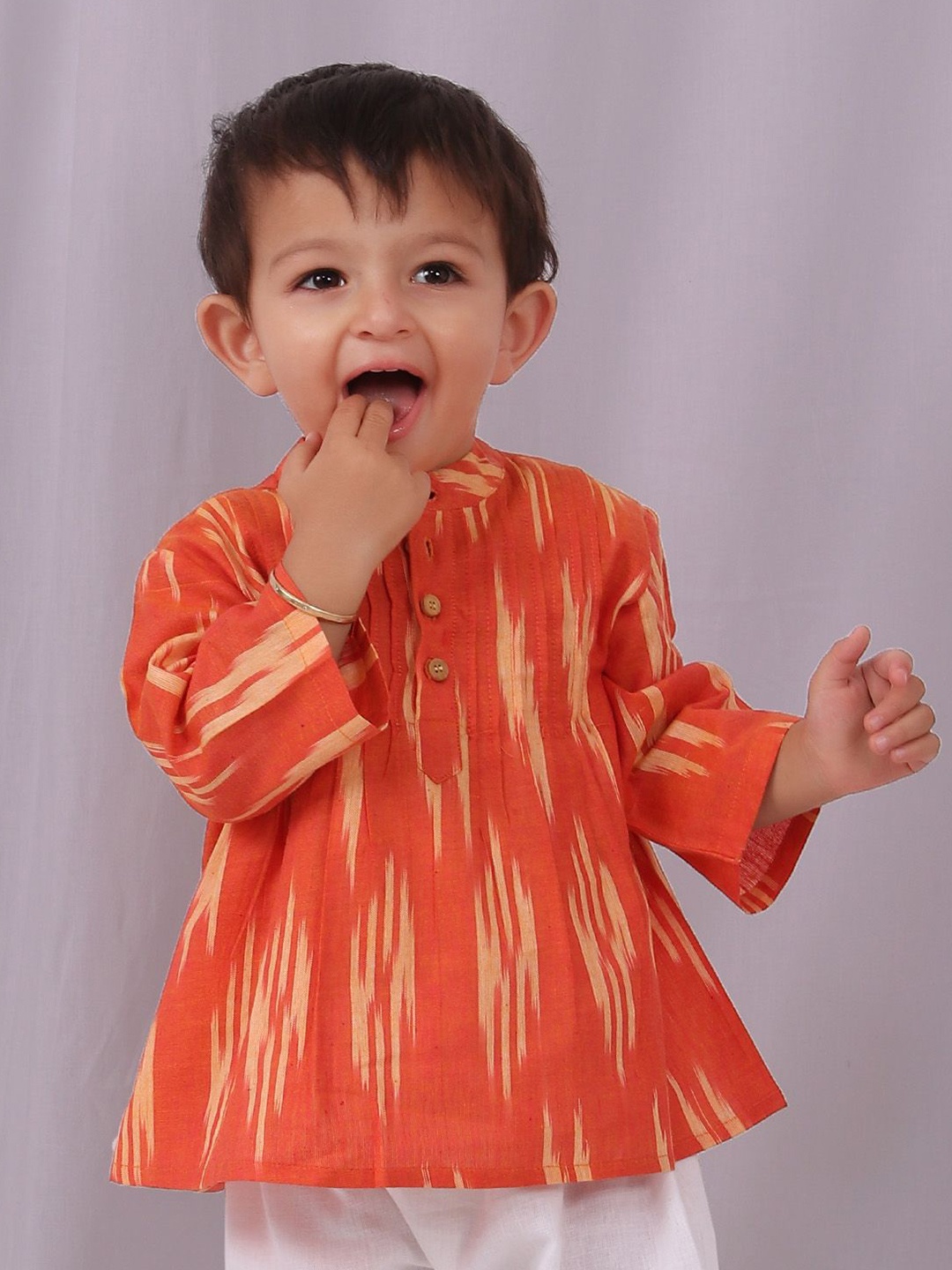 

TJORI Boys Band Collar Abstract Printed Cotton Casual Shirt, Orange