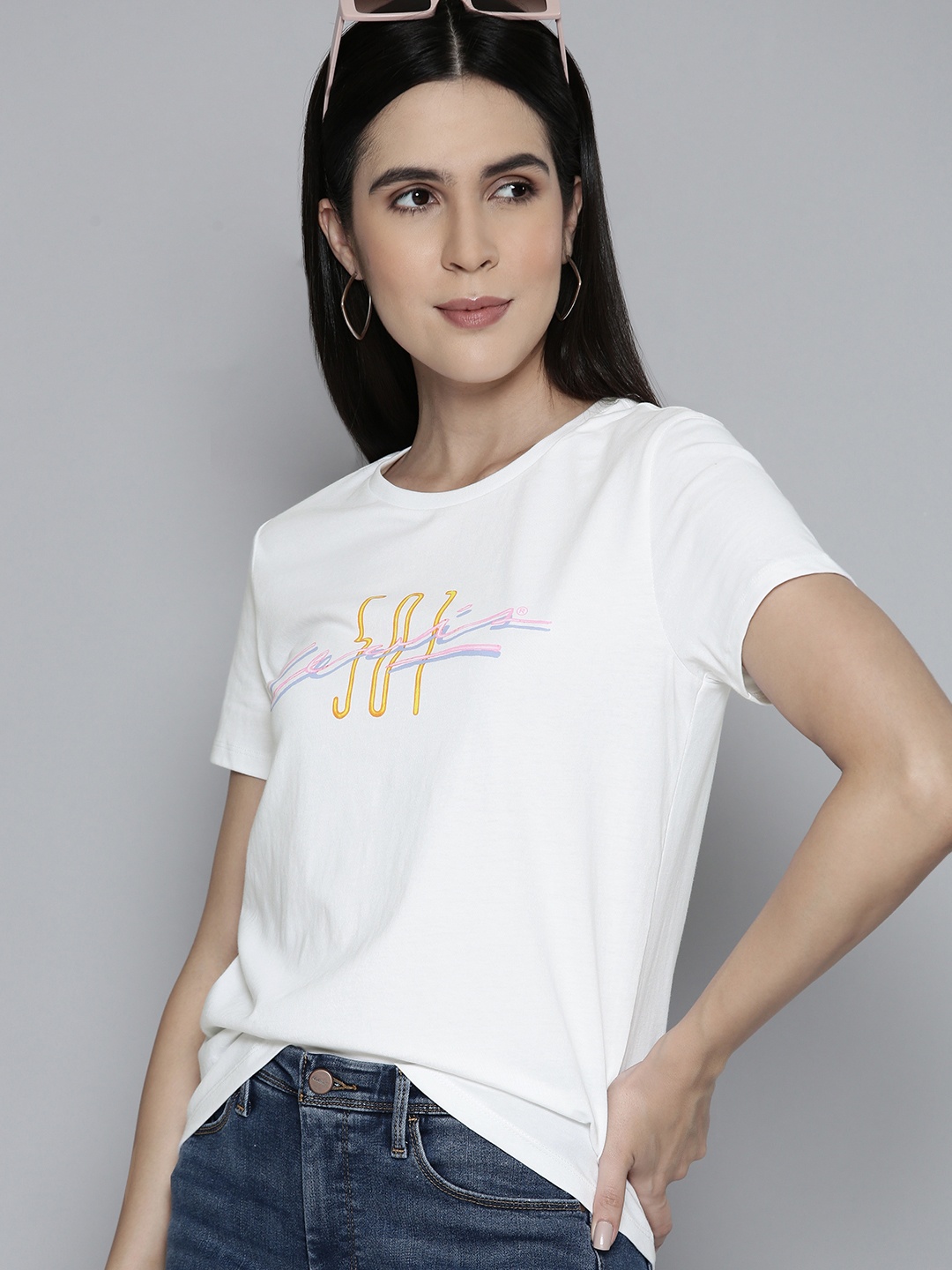 

Levis Women Typography Printed Pure Cotton T-shirt, White