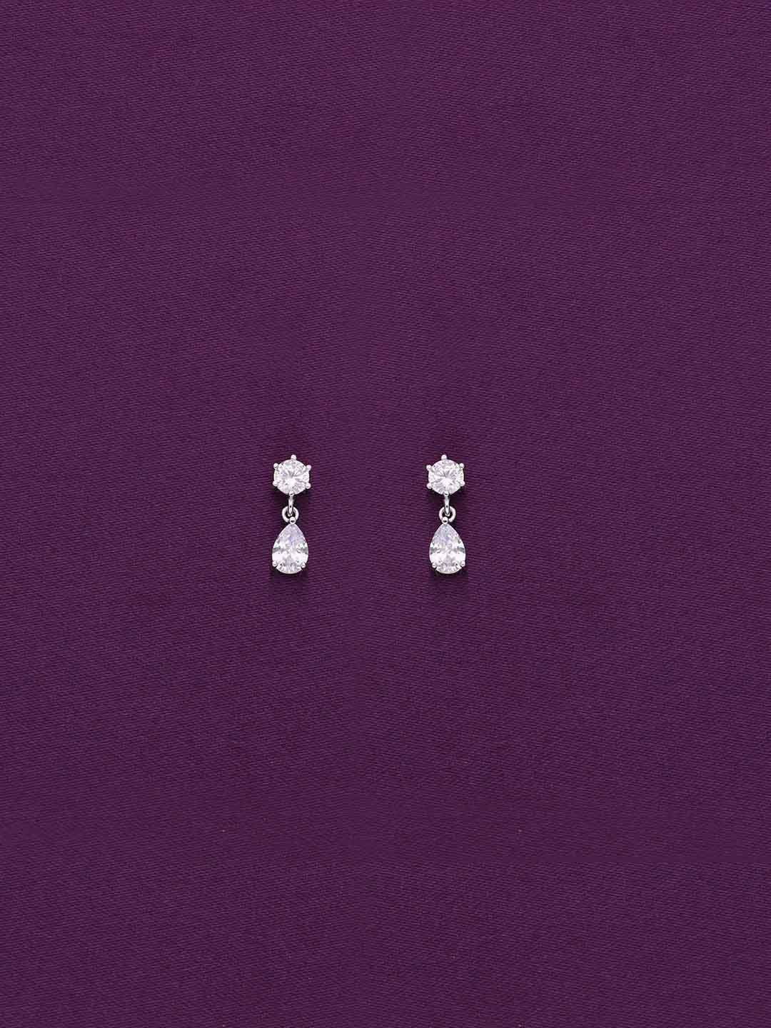 

KAI JEWEL 925 Sterling Silver Rhodium-Plated CZ Studded Contemporary Drop Earrings