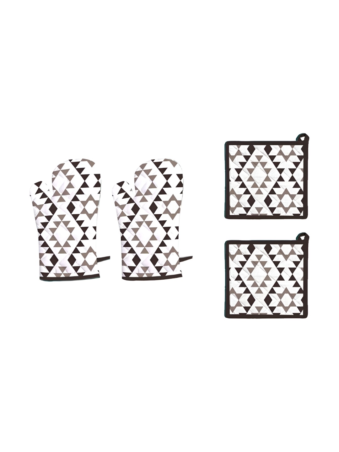 

Lushomes Black & Grey 4 Pieces Printed Pure Cotton Oven Gloves & Pot Holders