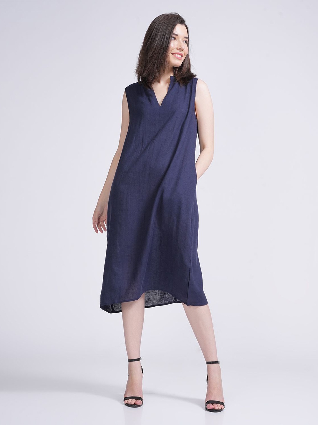 

Saltpetre Linen Formal A-Line Midi Dress, Navy blue
