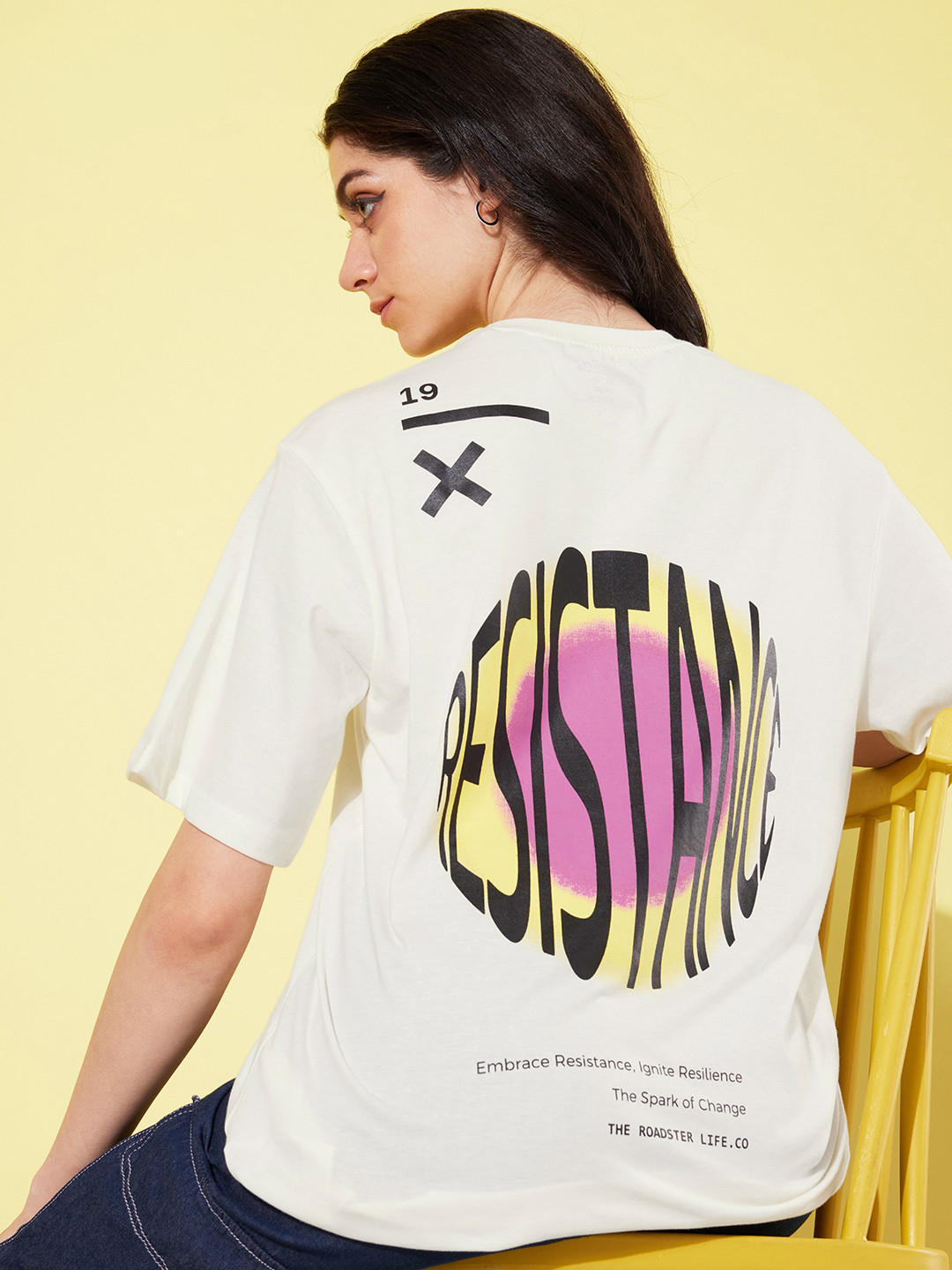 

The Roadster Lifestyle Co. Typography Printed Oversized T-shirt, Cream