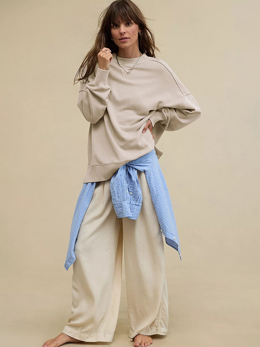 

LULU & SKY Drop Shoulder Reverse-Stitch Oversized Sweatshirt, Beige