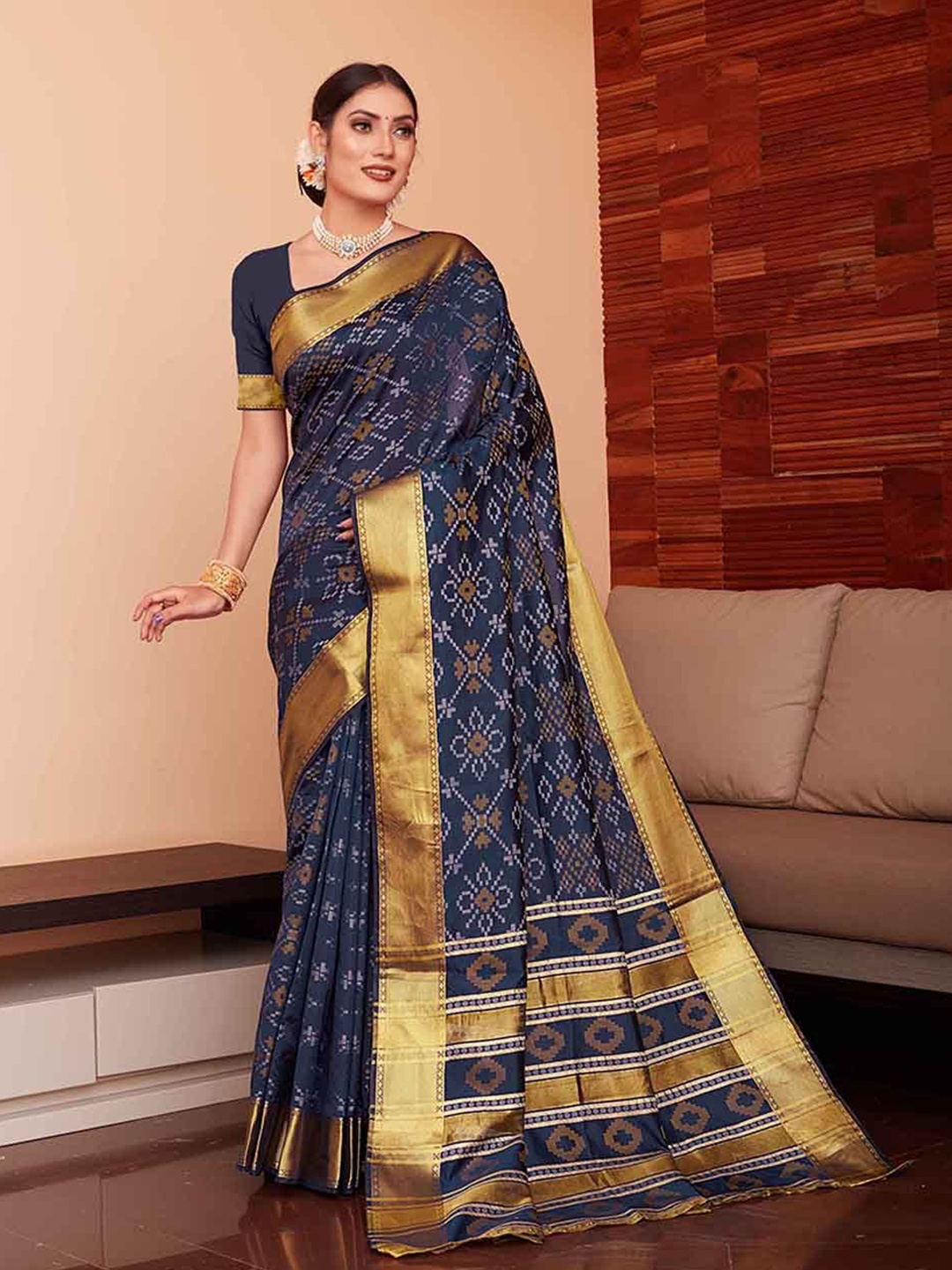 

JUST FASHION Bandhani Zari Art Silk Bandhani Saree, Navy blue