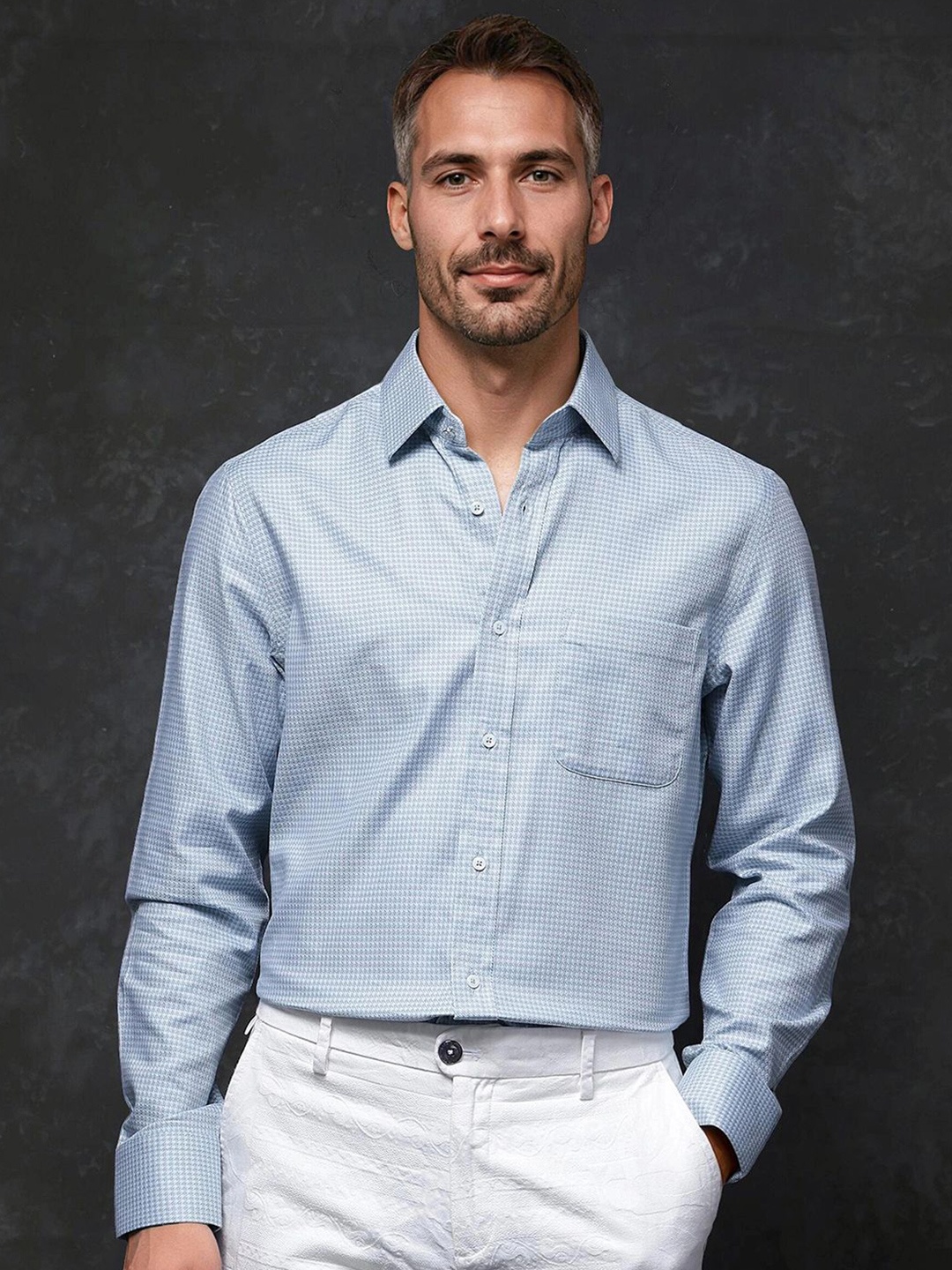 

RARE RABBIT Men Comfort Spread Collar Solid Cotton Formal Shirt, Blue