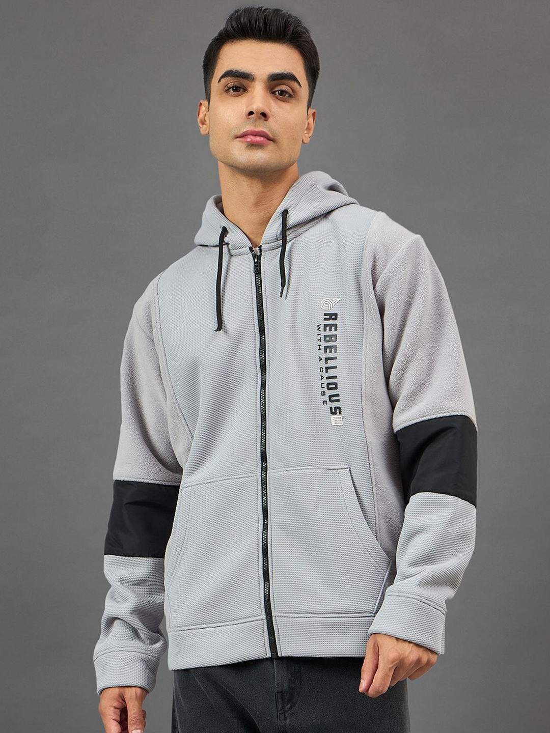 

Club York Men Colourblocked Hooded Sweatshirt, Grey