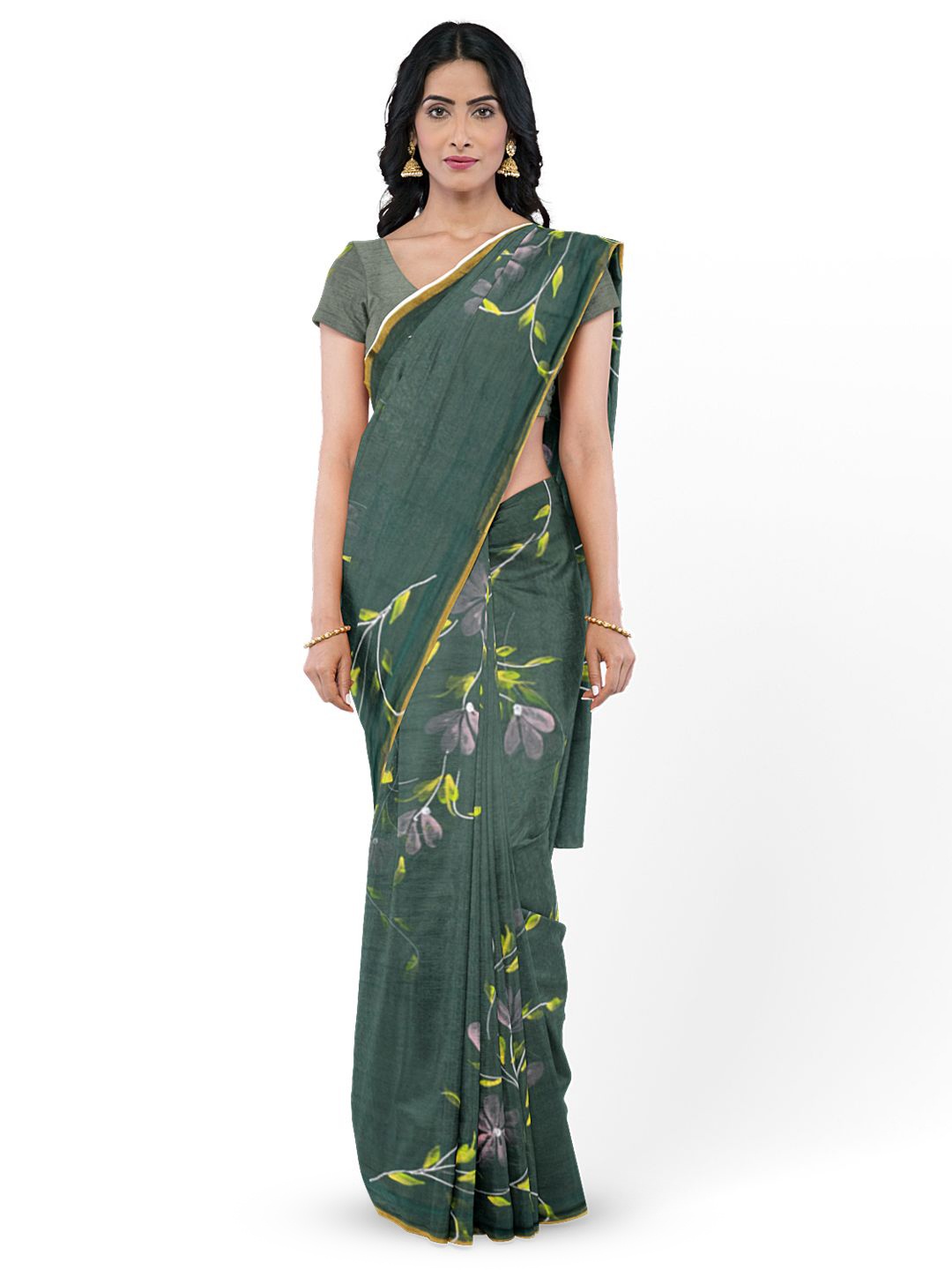 

Avishya Floral Zari Pure Cotton Saree, Green