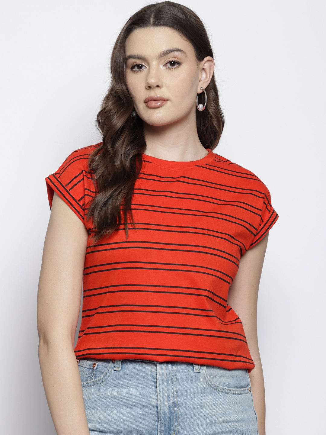 

DOROTHY PERKINS Women Striped Extended Sleeves T-shirt, Coral