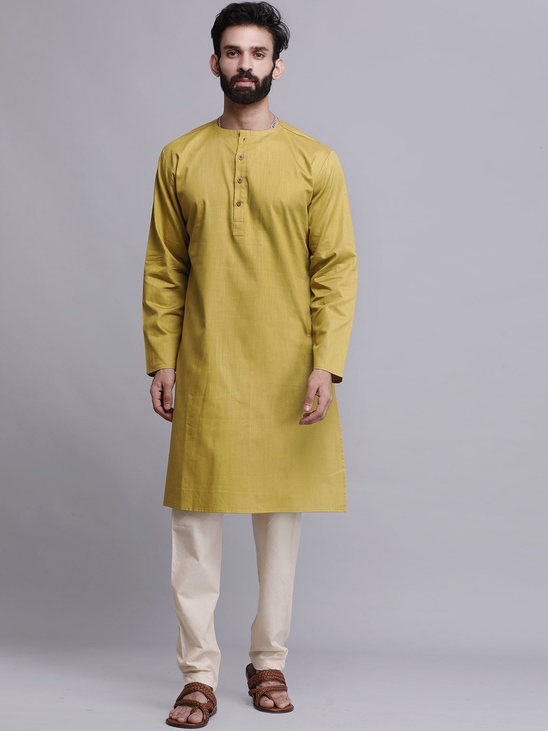 

TJORI Straight Pure Cotton Kurta with Pyjamas, Yellow