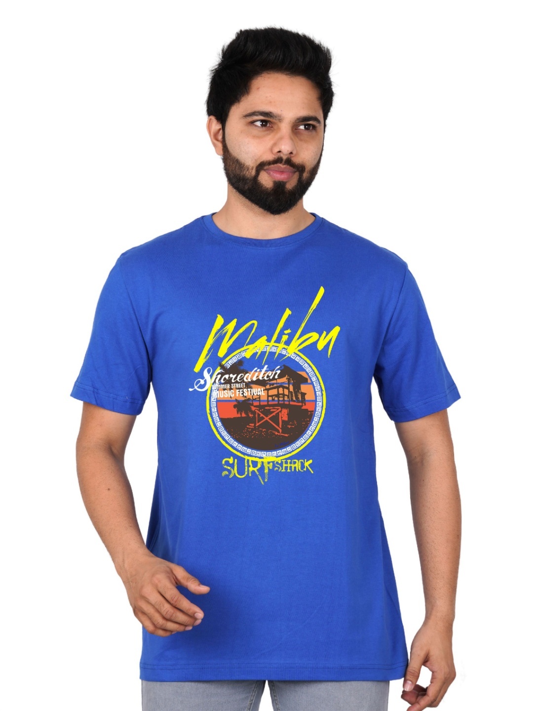 

LA MILANO Men Graphic Printed Round Neck Pure Cotton Slim Fit T-shirt, Blue