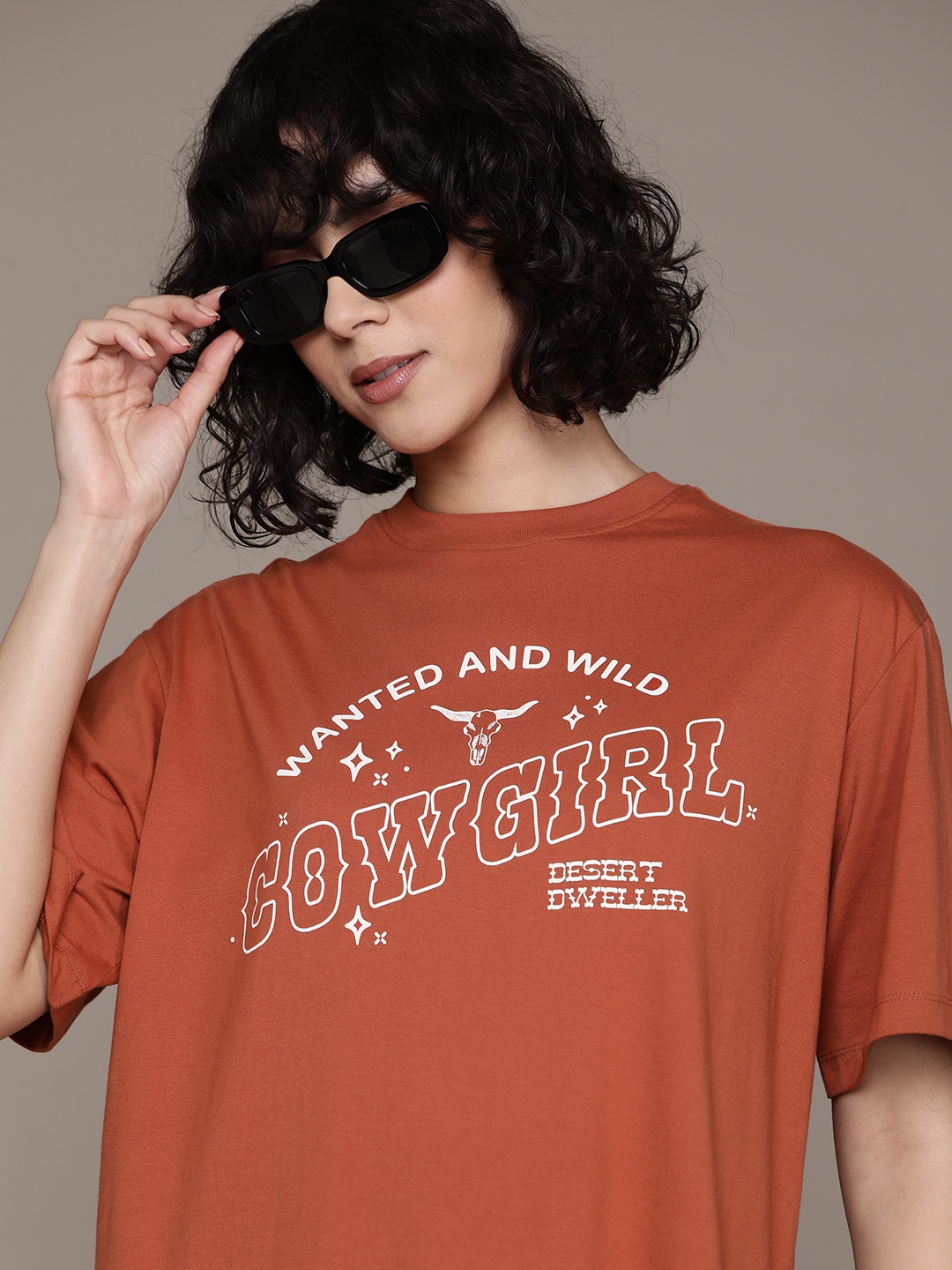 

The Roadster Lifestyle Co. Women Typography Printed Oversized T-shirt, Rust