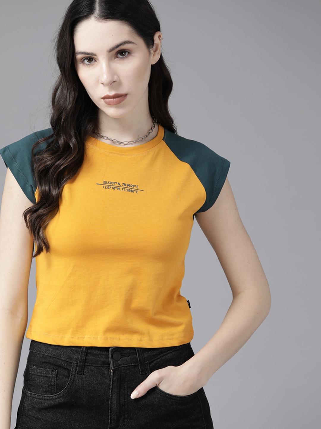 

The Roadster Lifestyle Co. Colourblocked Pure Cotton T-shirt, Mustard