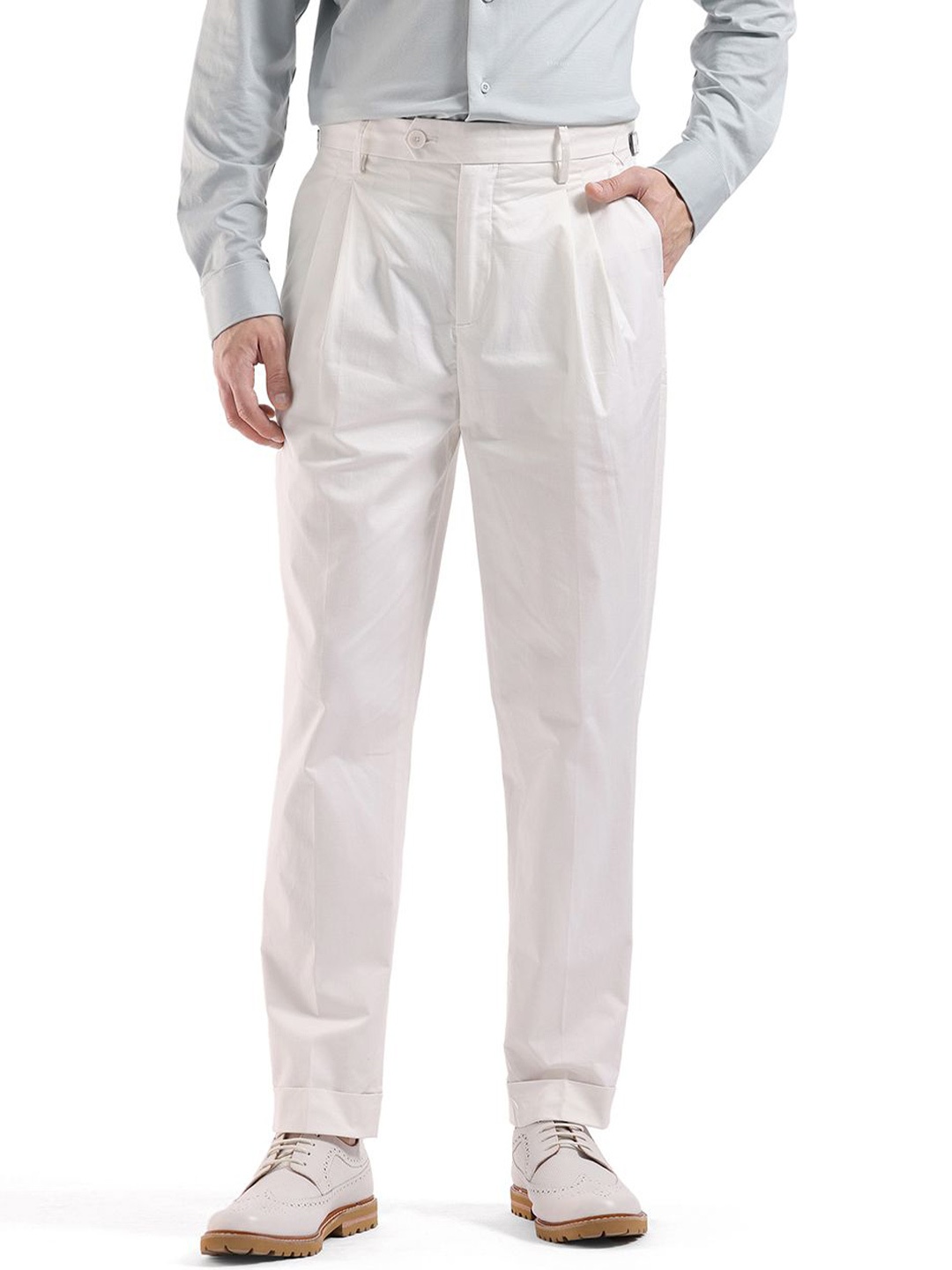 

RARE RABBIT Men Mid-Rise Cotton Regular Trousers, Off white