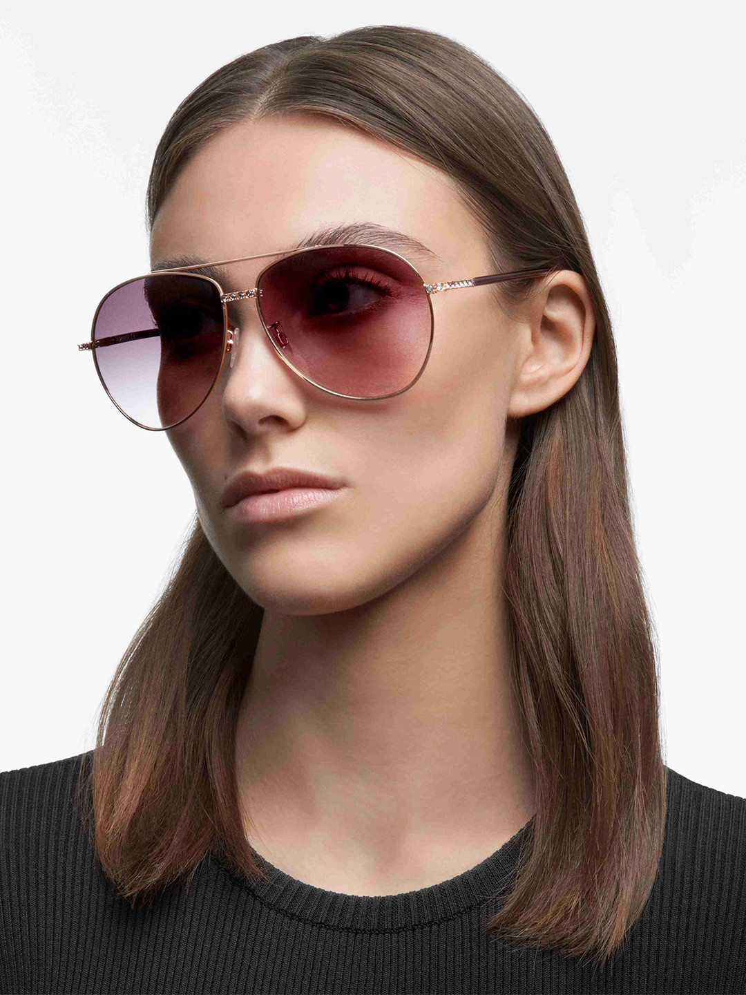 

SWAROVSKI Women Oval Sunglass With UV Protected Lens 5625299-Black