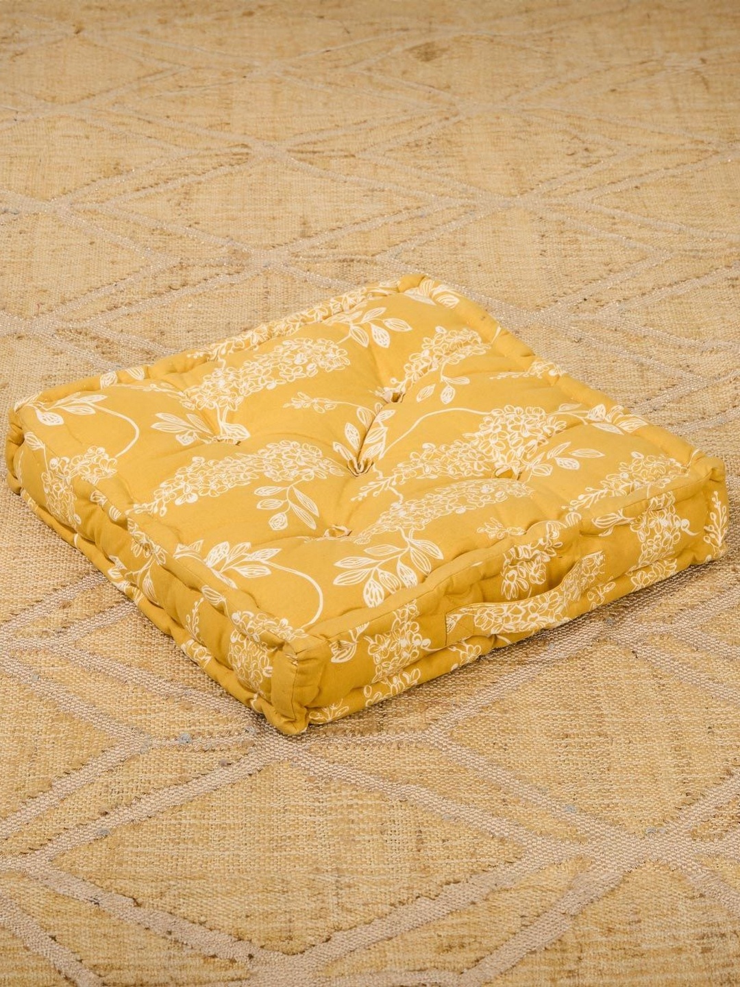 

Fabindia Amaltas Yellow & White Floral Printed Square Shaped Floor Cushion Cover