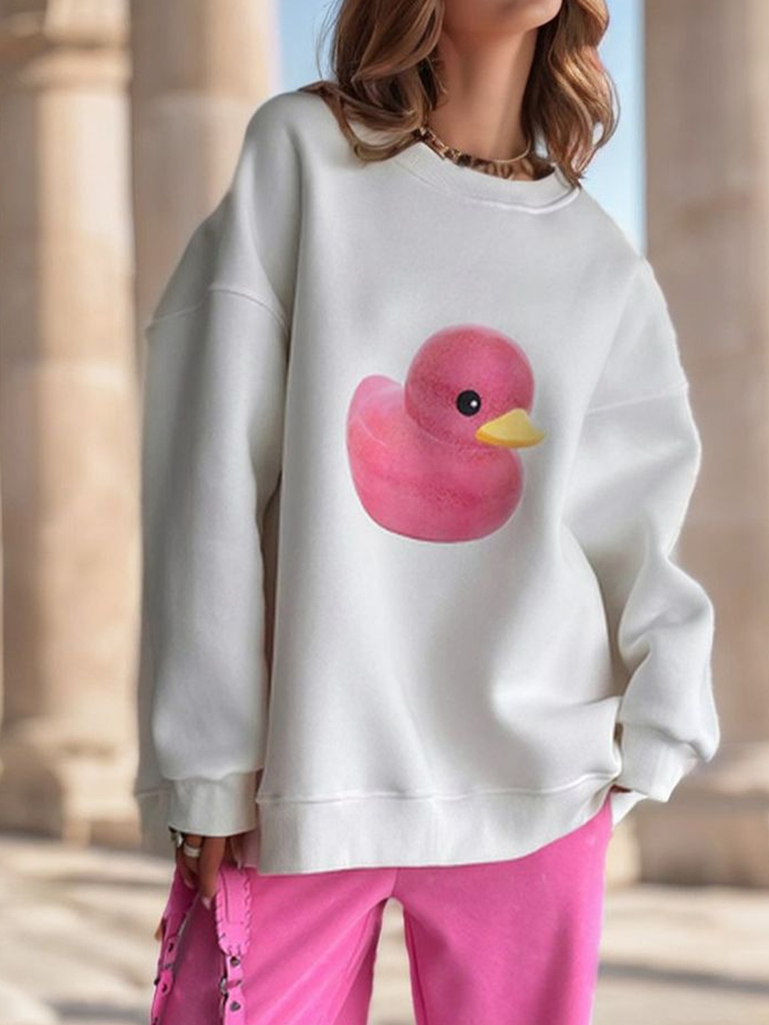 

LULU & SKY Printed Round Neck Sweatshirt, White