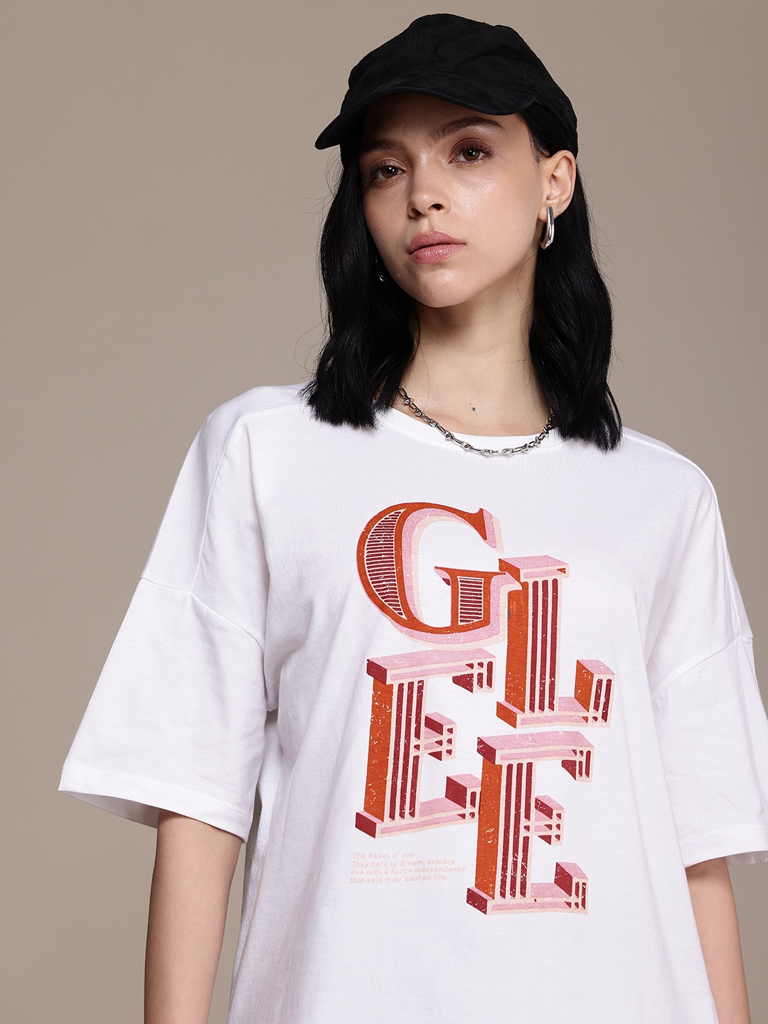 

The Roadster Life Co. Typography Printed Drop-Shoulder Sleeves Pure Cotton Boxy T-shirt, White