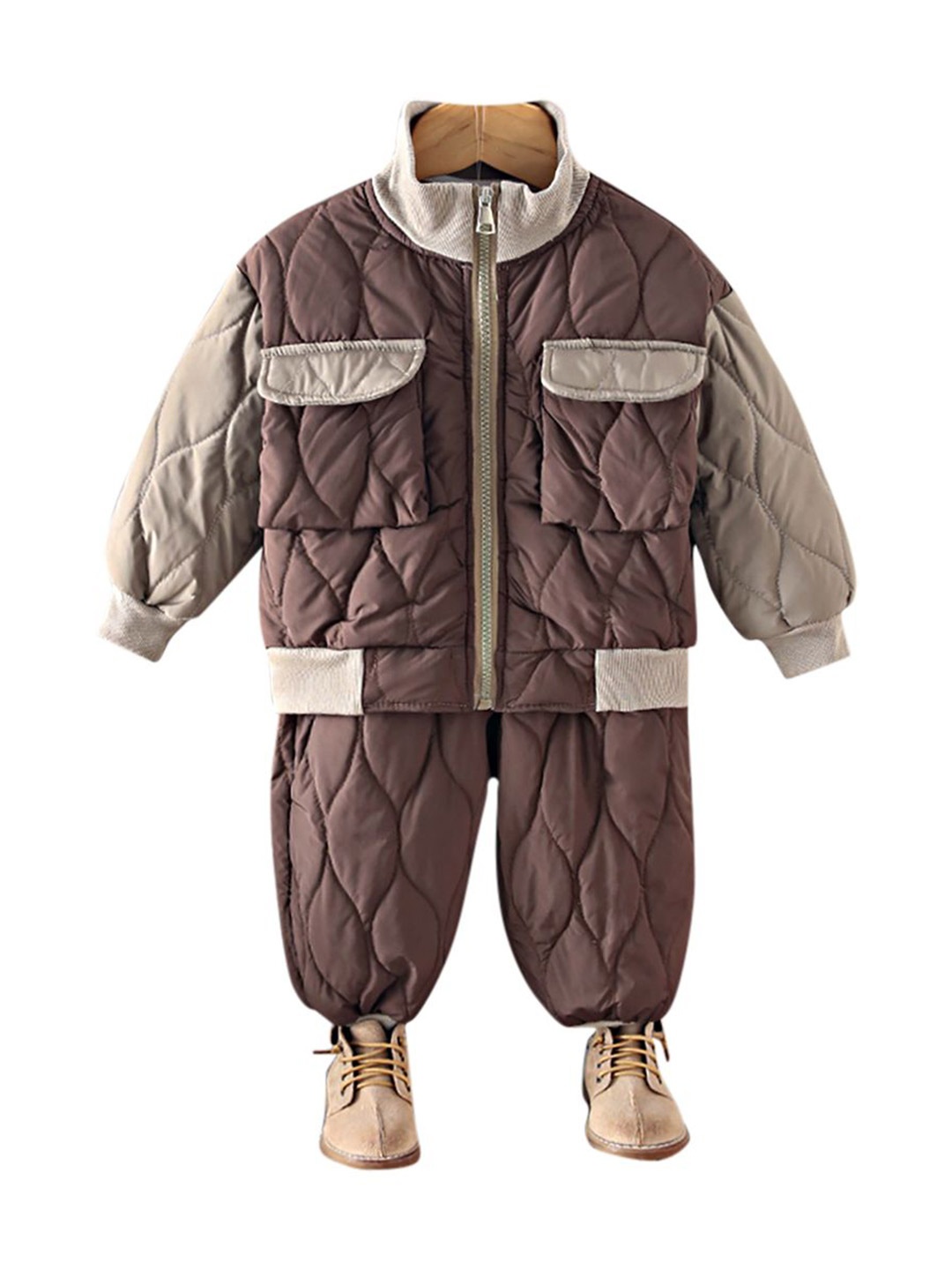 

StyleCast x Revolte Boys Self Design High Neck Long Sleeves Coat & Trouser, Brown