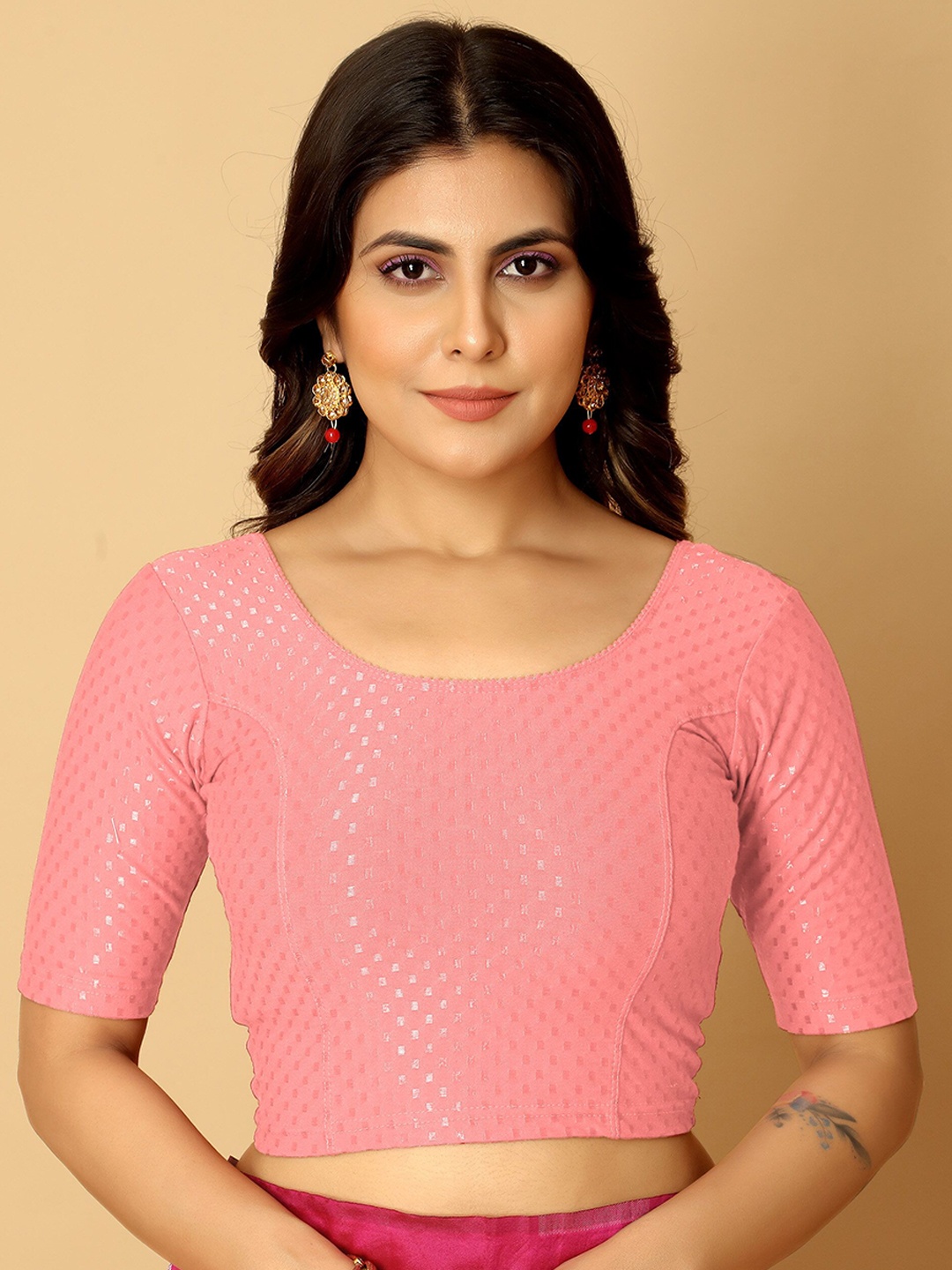 

Jaanvi Woven Design Saree Blouse, Pink