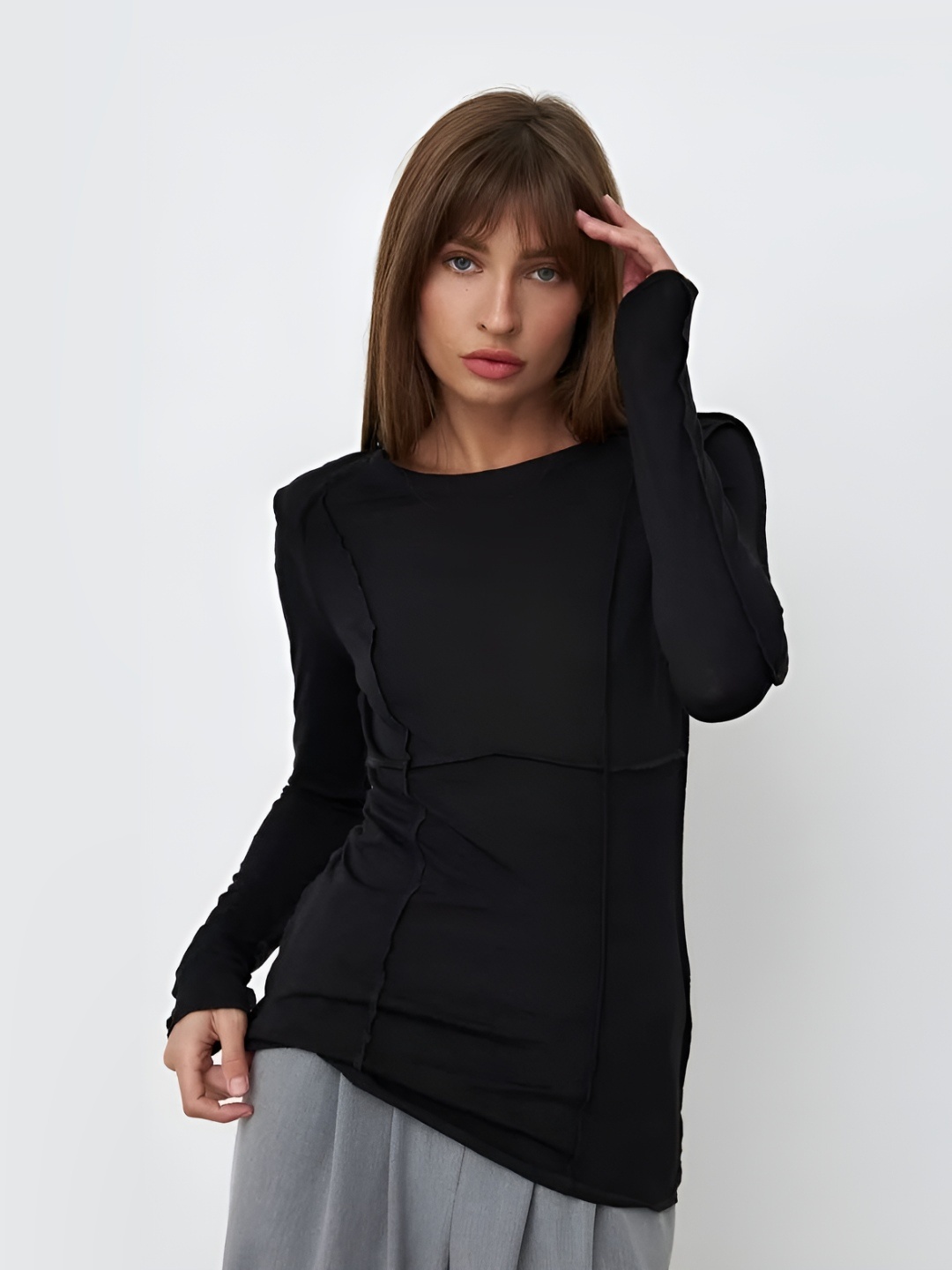 

LULU & SKY Women Drop-Shoulder Sleeves Monochrome Pockets T-shirt, Black