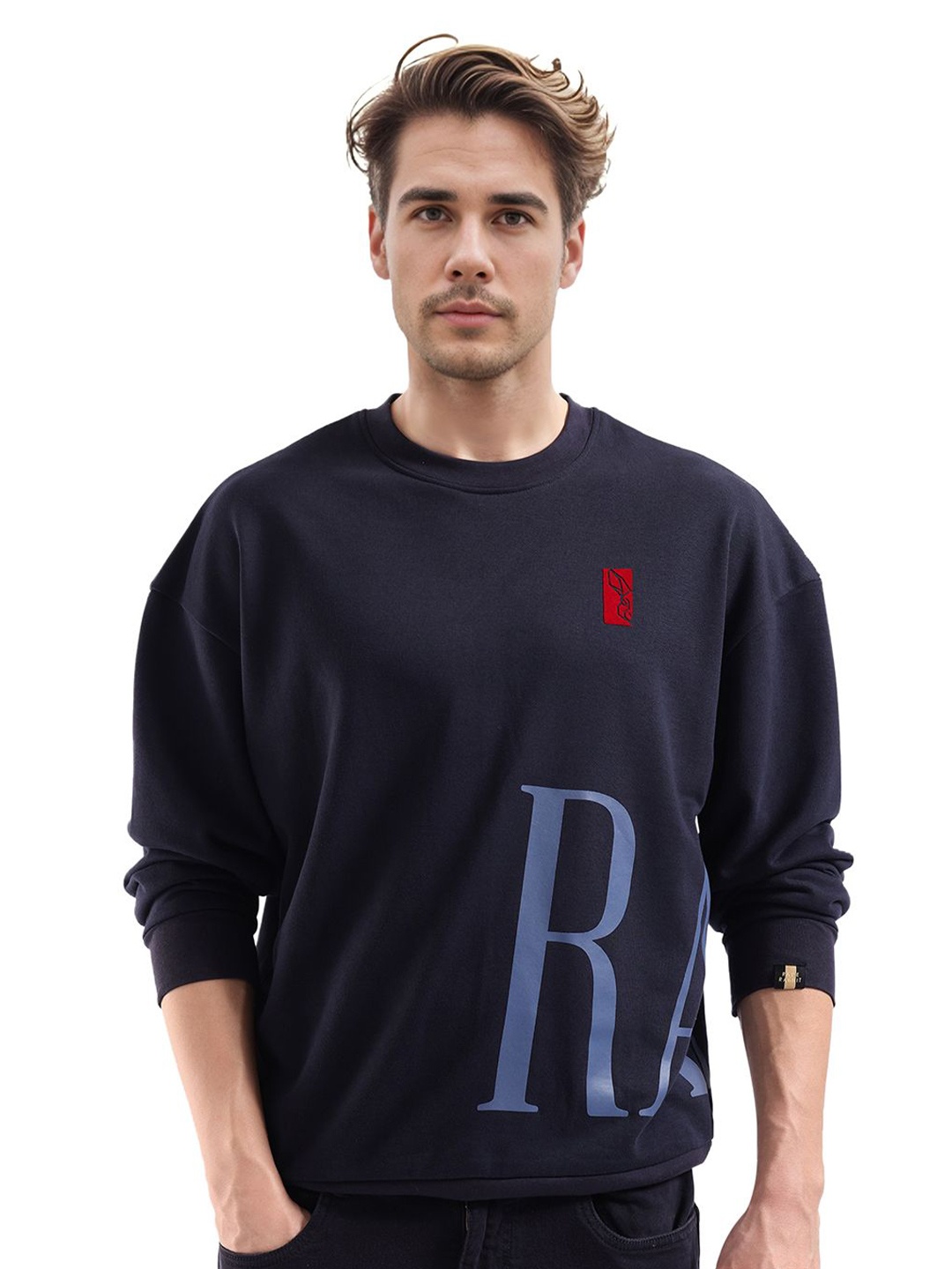 

RARE RABBIT Men Printed Sweatshirt, Navy blue